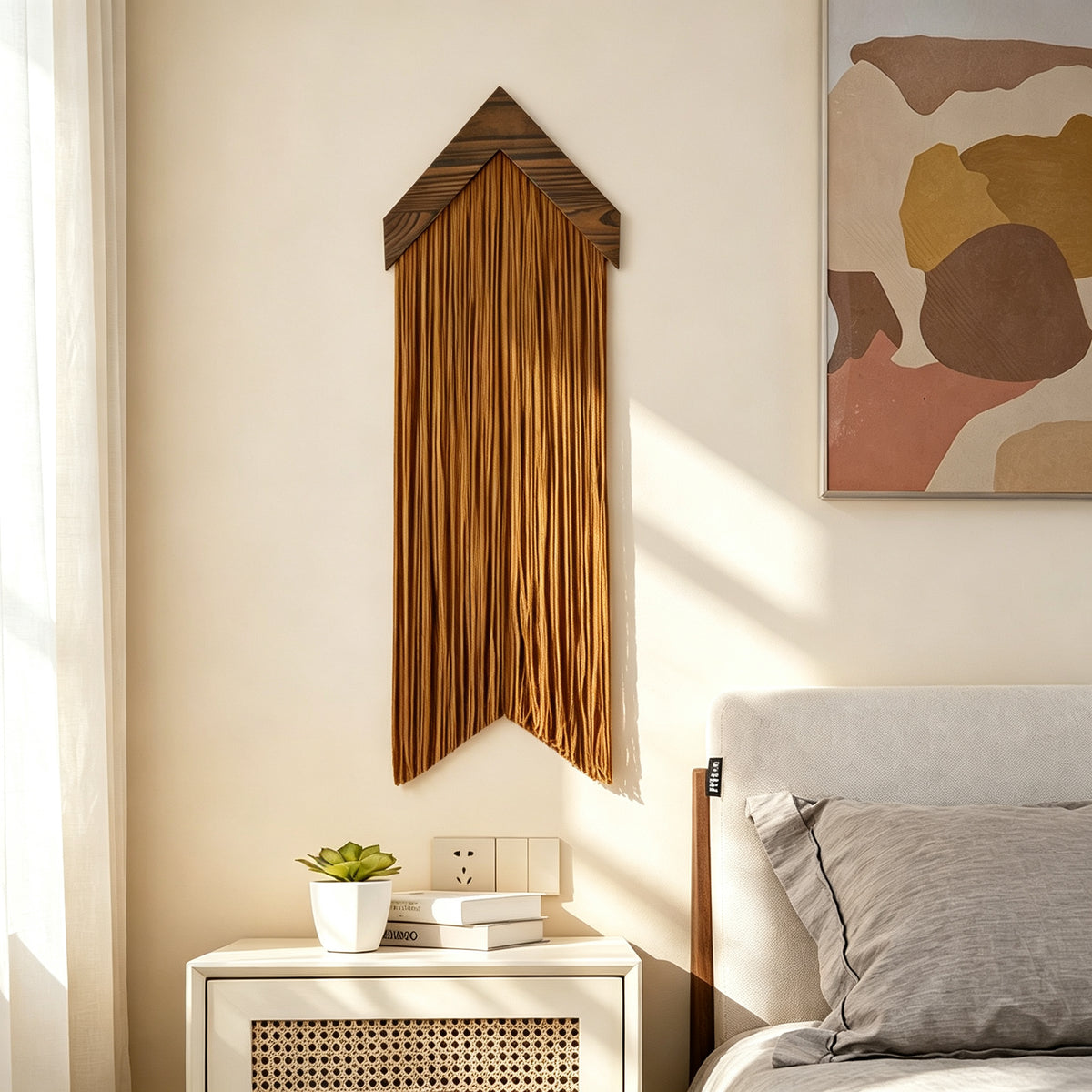 JXG Wooden Board Tassel Wall Hanging Boho Macrame Nordic Wall Decor for Home Hotel Airbnb