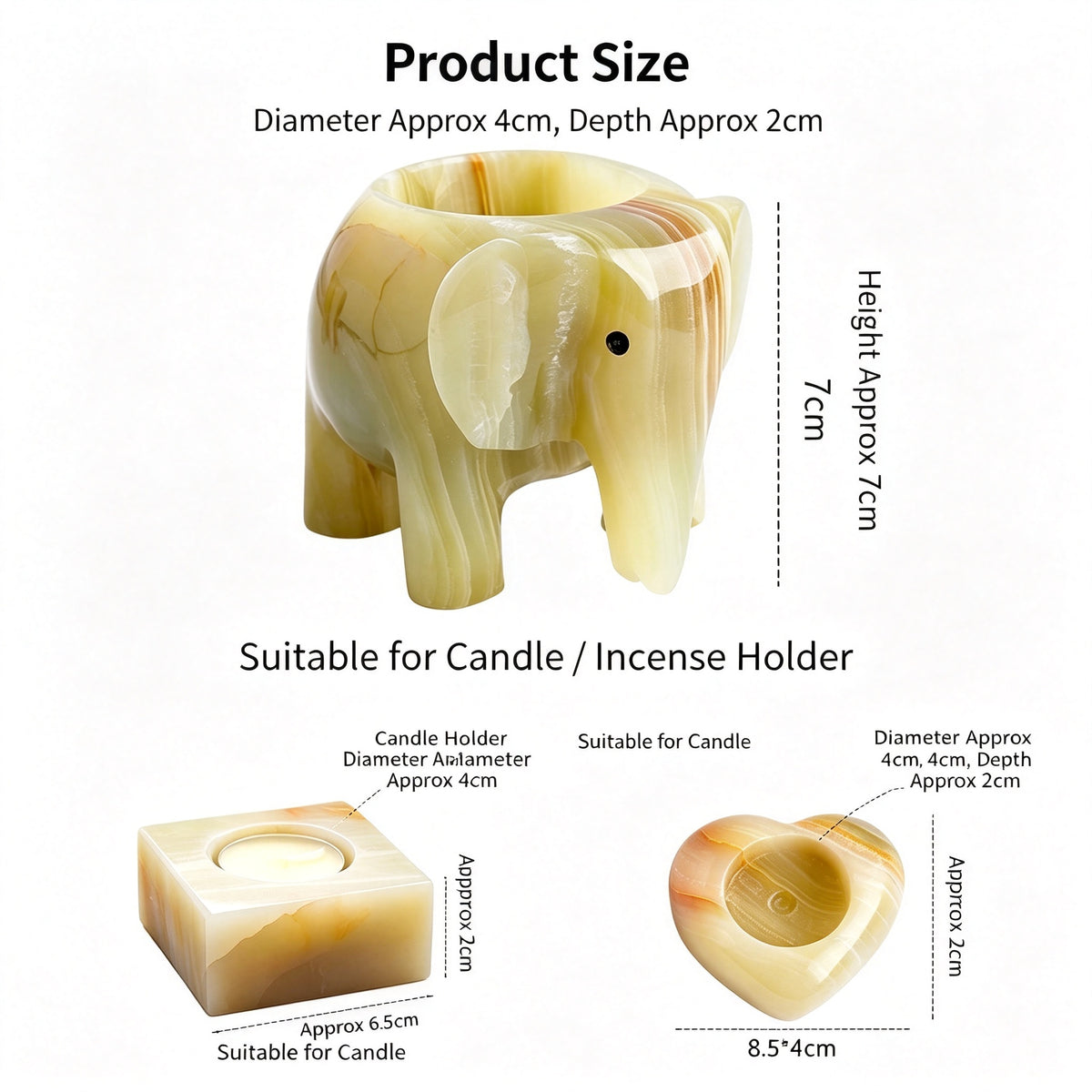RYS Natural Afghanistan Jade Candle Holder, Elephant Square Heart Shape, Aromatherapy Wax Base, Raw Stone Decor for Home Decor