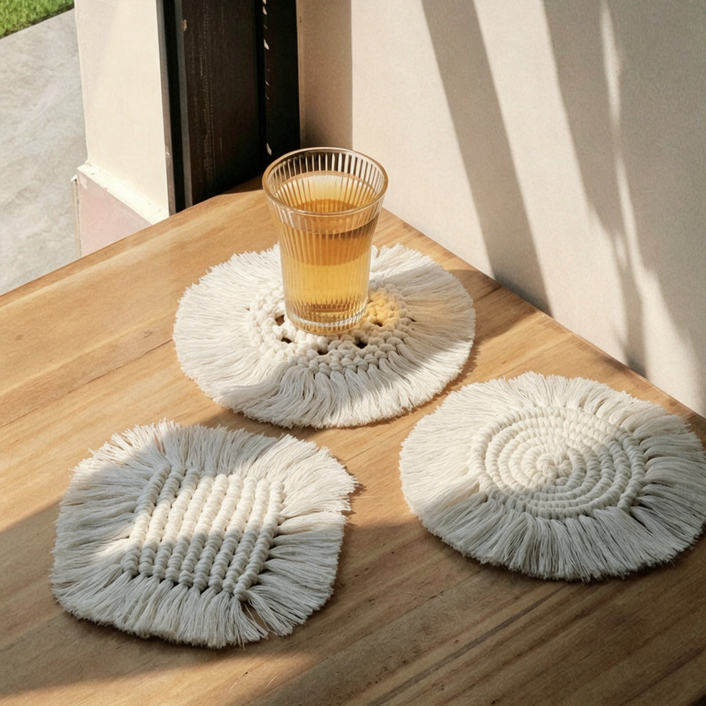 JSE Handwoven Cotton Cord Coasters Boho Absorbent Drink Mats