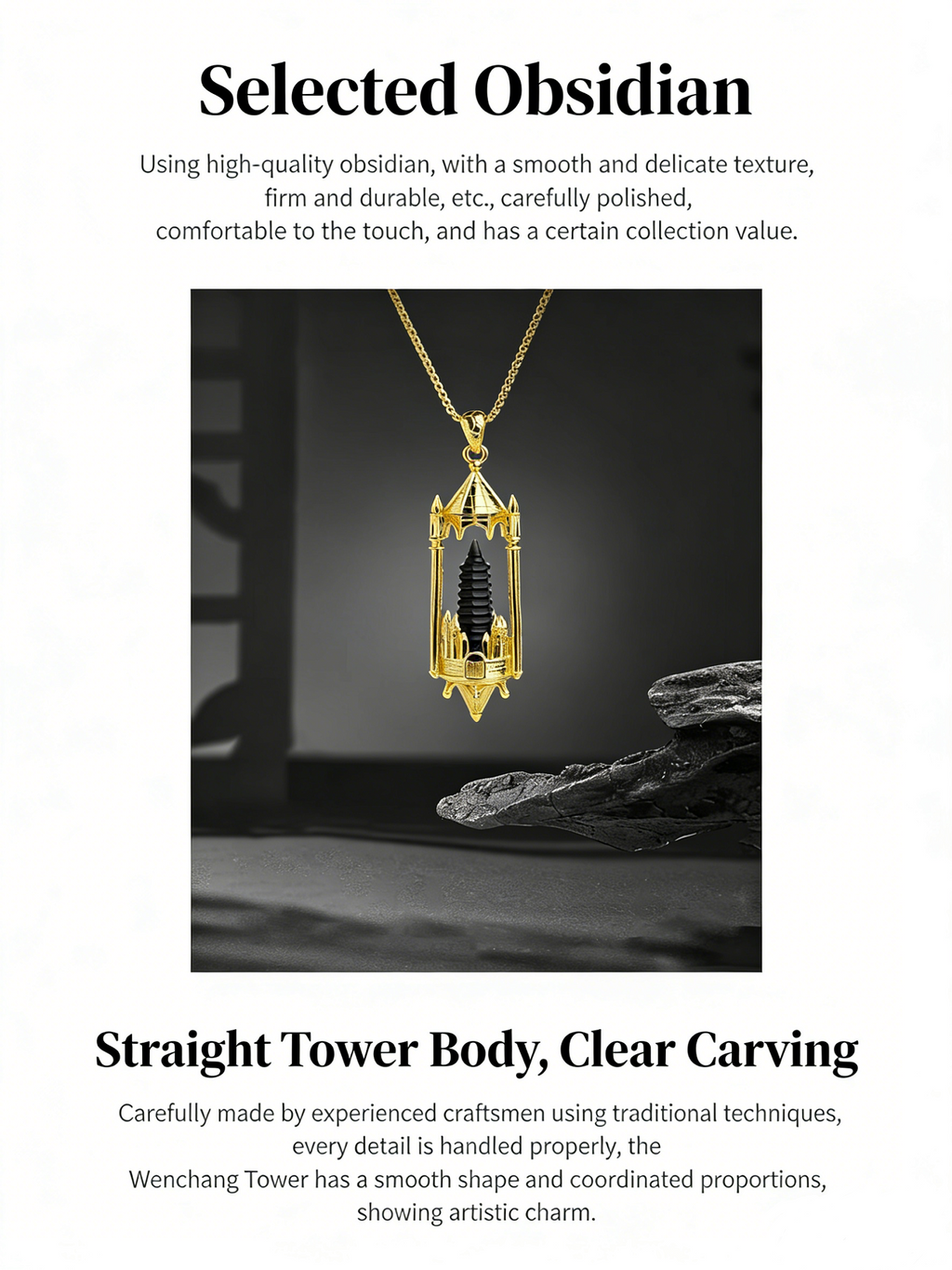 RYS Fantasy Castle Natural Crystal Point Pendant | Multi-Metal (Titanium/Silver/Gold) Options, Includes Chain
