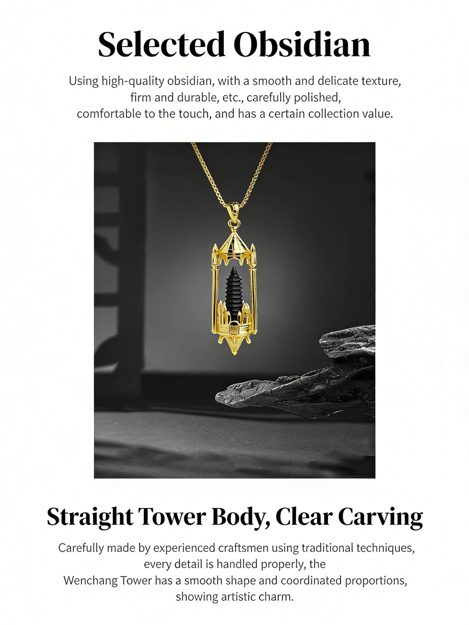 RYS Fantasy Castle Natural Crystal Point Pendant | Multi-Metal (Titanium/Silver/Gold) Options, Includes Chain