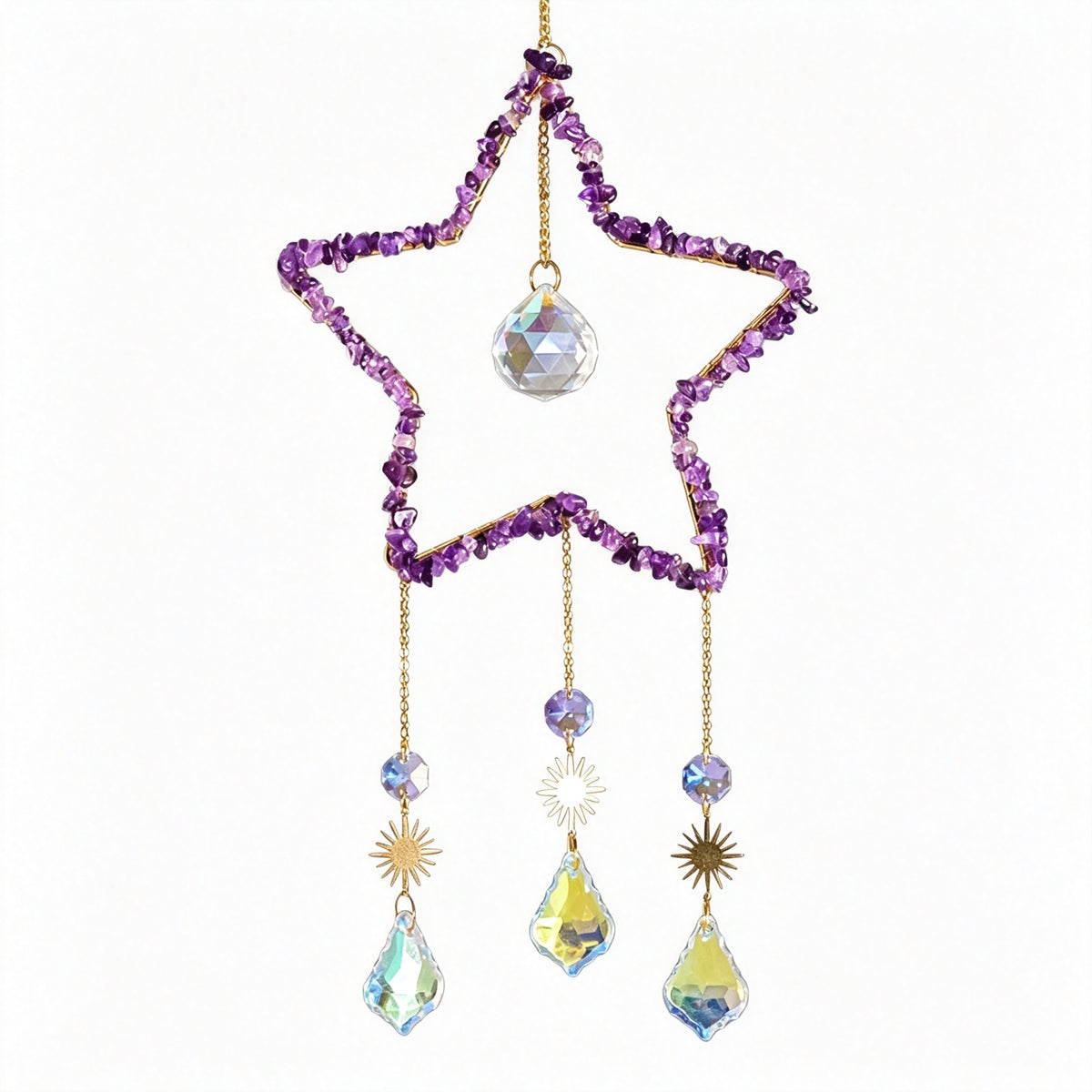 RYS Natural Crystal Chips Star Sun Catcher Hanging Ornament