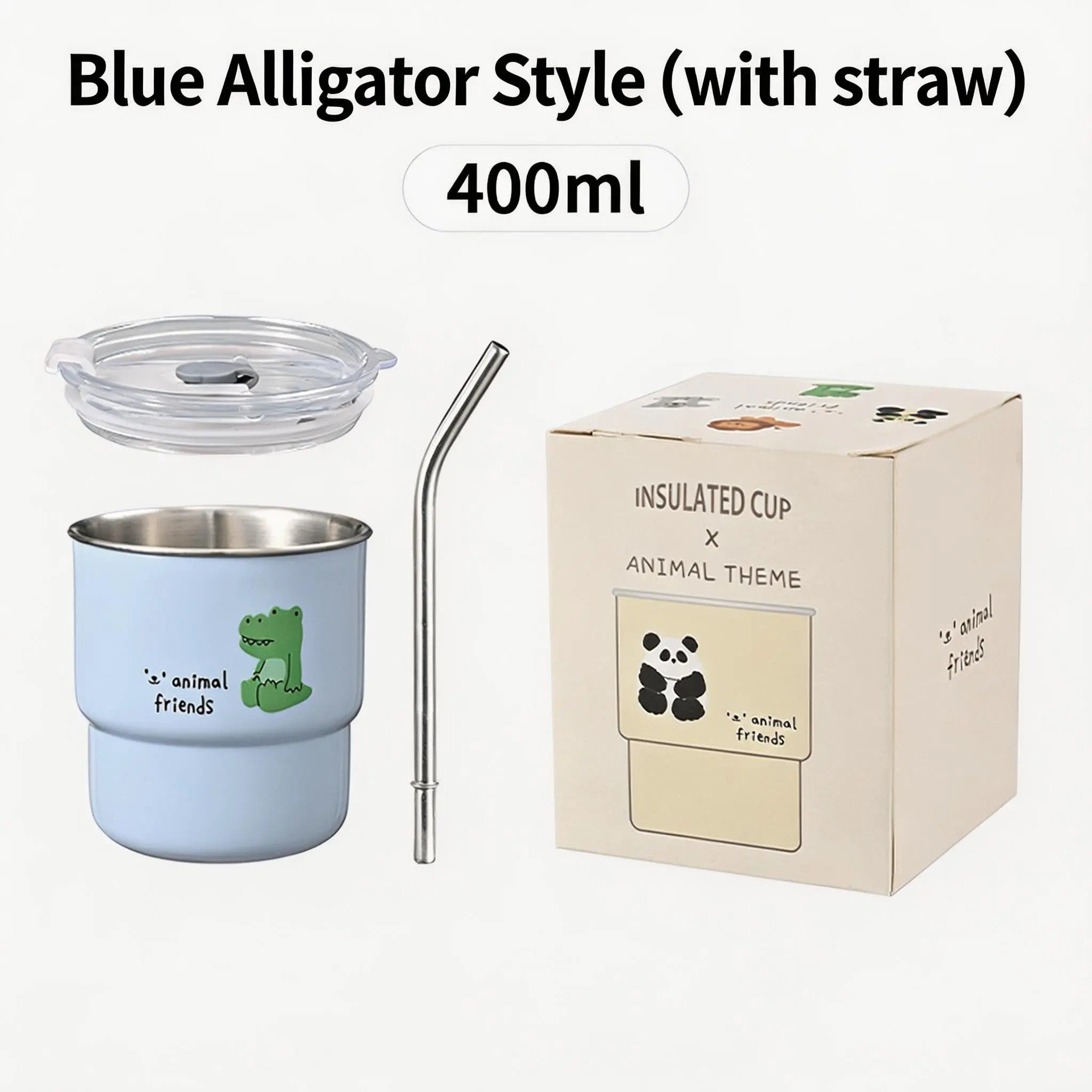 HGD Cute Panda Insulated Coffee Cup with Straw & Lid | 400/600ml Animal Theme Stainless Steel Tumbler