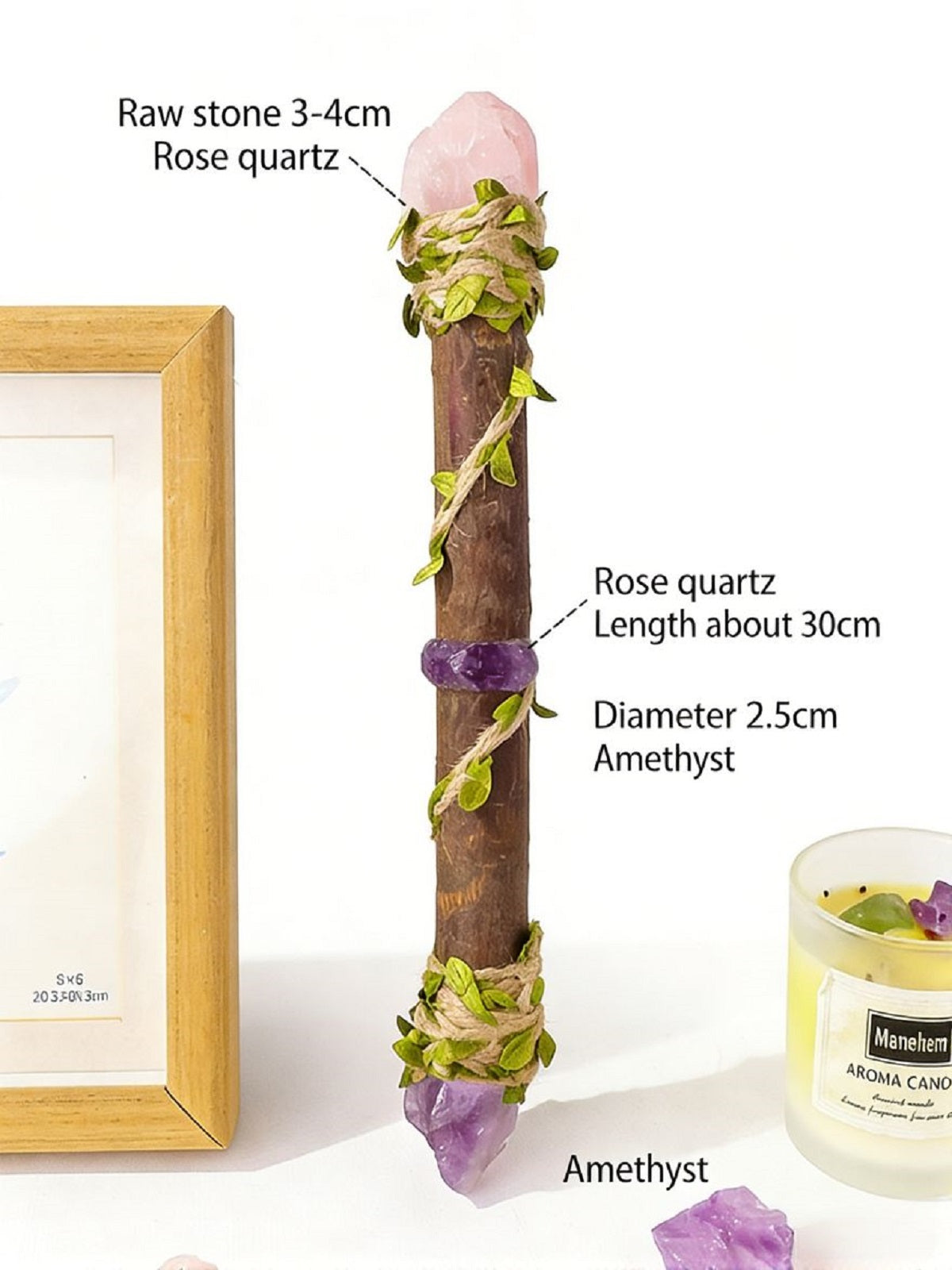 RYS Natural Crystal Wizard Wand, Handmade Wooden Crystal Scepter for Witchcraft, Healing & Home Decor - Perfect Spiritual Gift