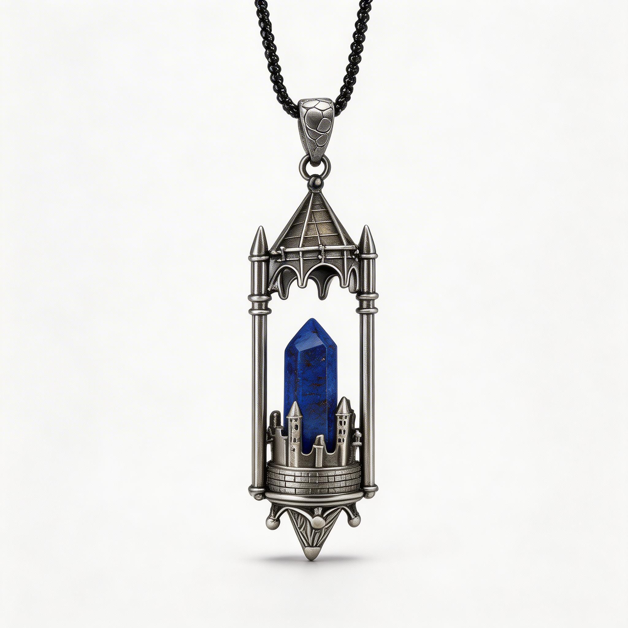 RYS Fantasy Castle Natural Crystal Point Pendant | Multi-Metal (Titanium/Silver/Gold) Options, Includes Chain