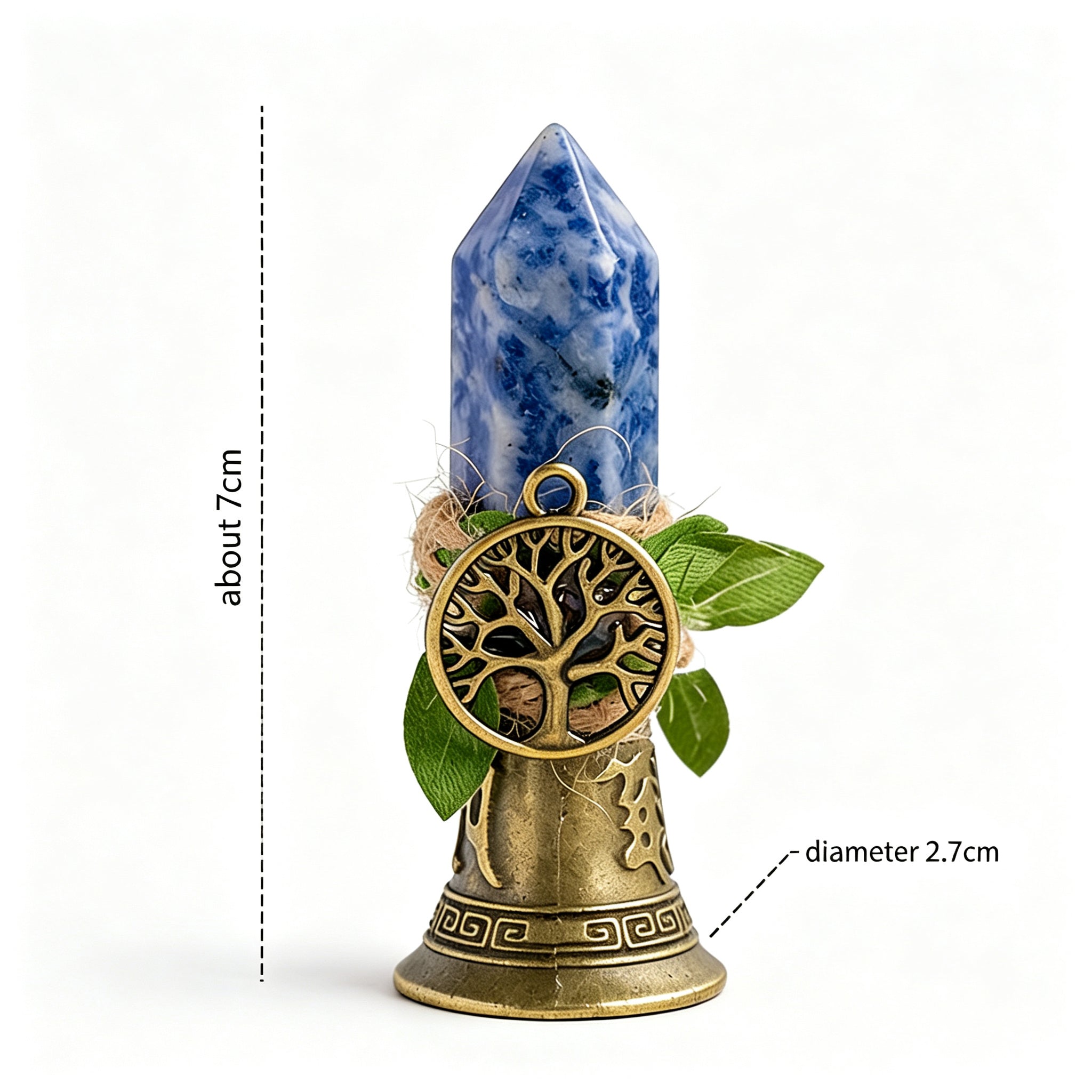 RYS Crystal Point Hand Bell with Tree of Life Charm - Natural Gemstone Decorative Ornament for Home & Spiritual Gifts