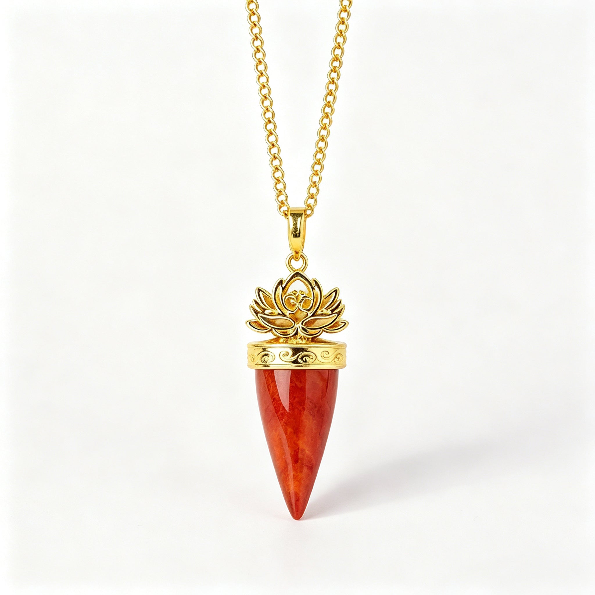 RYS Natural Crystal Golden Cone Pendulum Pendant with Chain