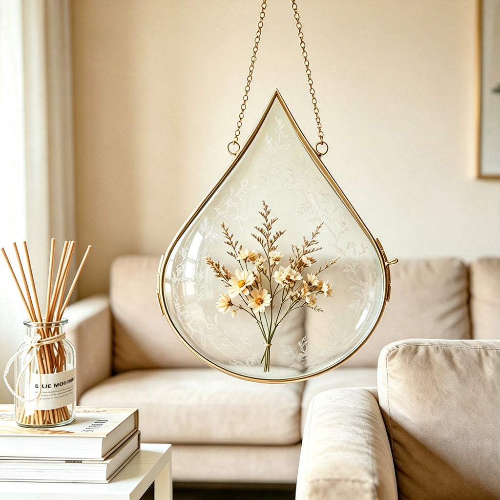 YAP Teardrop Copper Foil Glass Hanging Frame, Dried Flower Specimen Wall Ornament, Nordic Home Decor