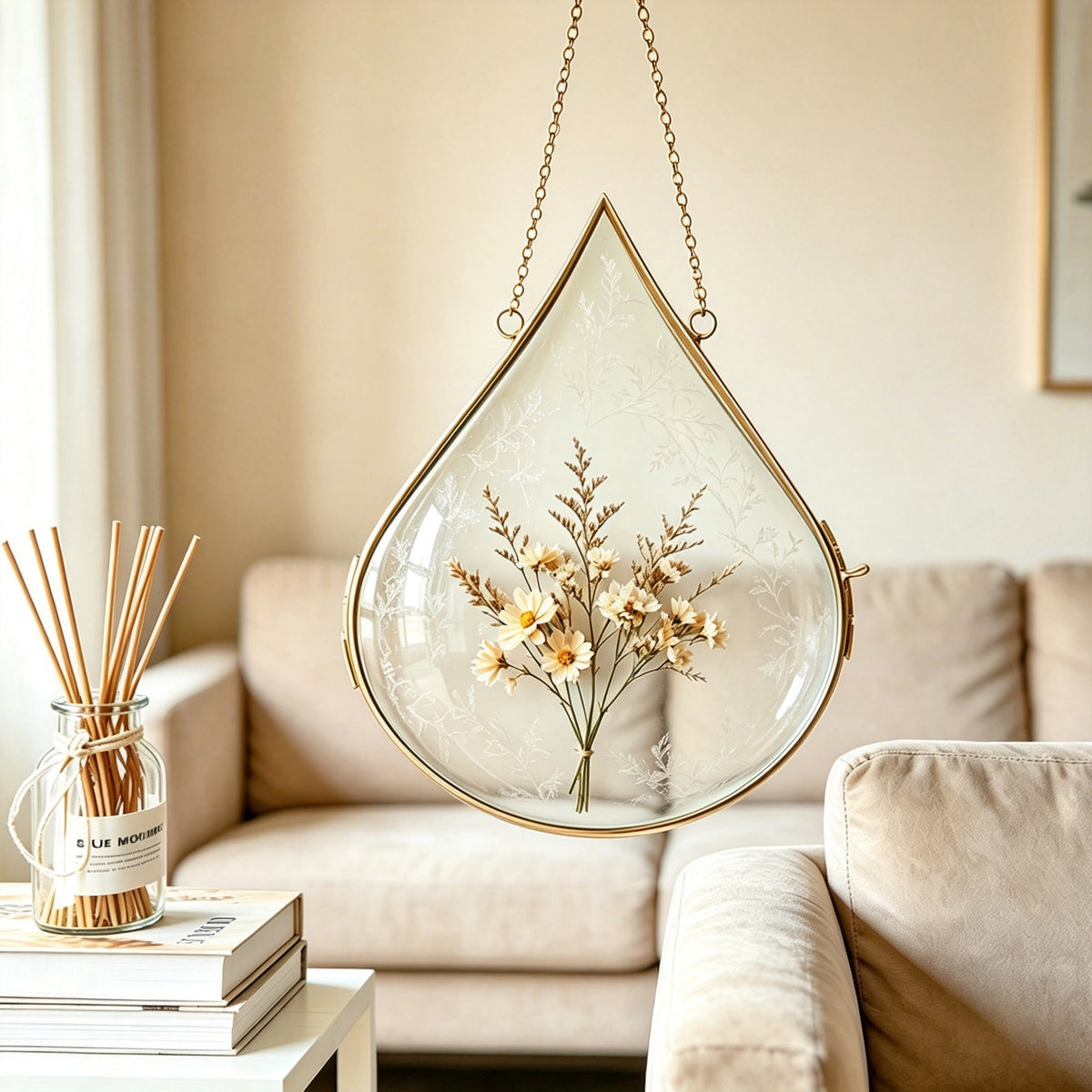 YAP Teardrop Copper Foil Glass Hanging Frame, Dried Flower Specimen Wall Ornament, Nordic Home Decor