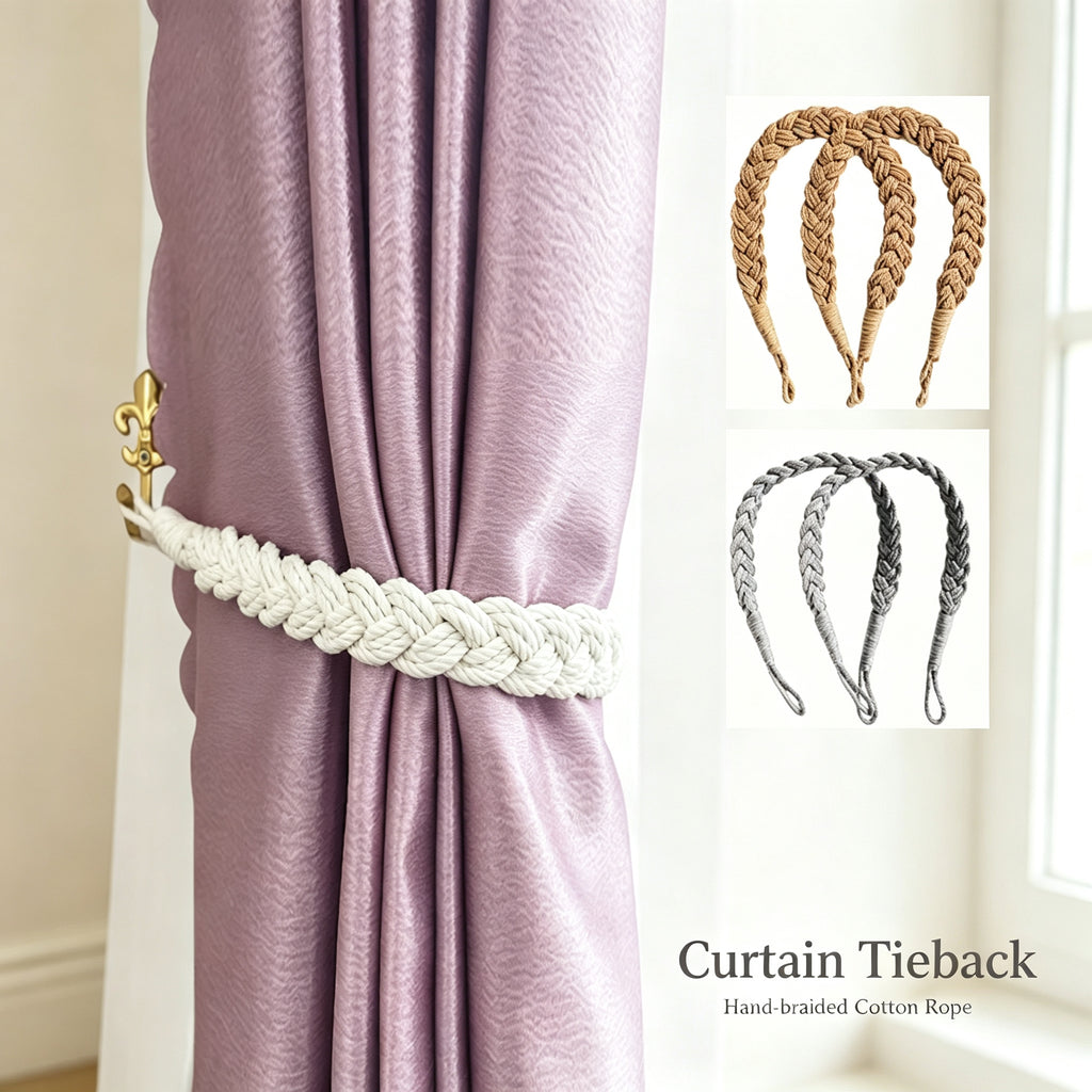 XG Handwoven Cotton Rope Curtain Tiebacks 2 Pack Braided Curtain Holdbacks Window Drapery Straps