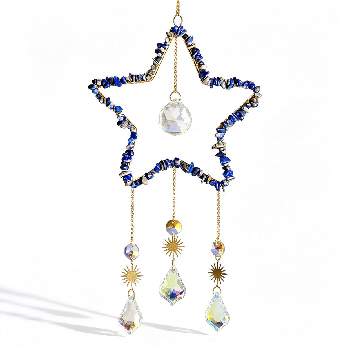 RYS Natural Crystal Chips Star Sun Catcher Hanging Ornament