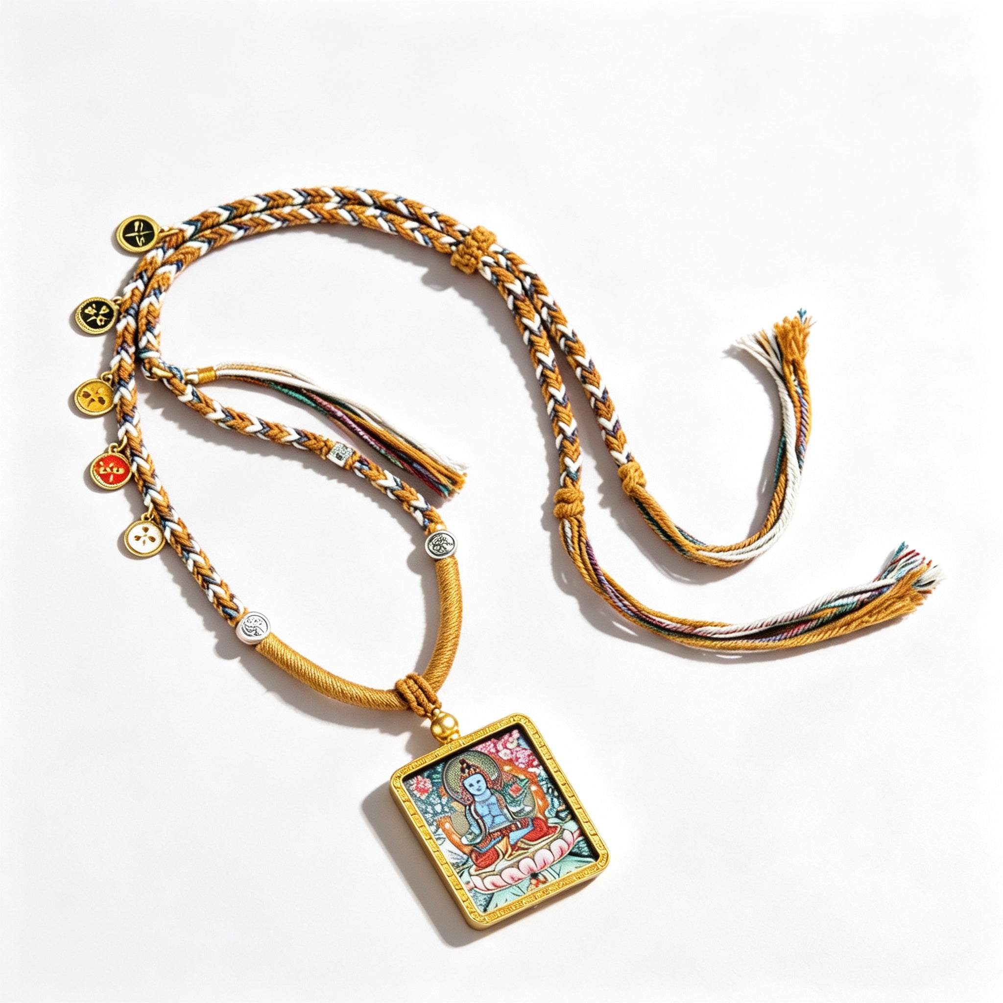 RYS Hand-Painted Thangka Buddha Pendant Necklace | 18K Gold Plated Alloy | Tibetan Patron Saint Amulet for Zodiac Signs | Spiritual Protection Jewelry