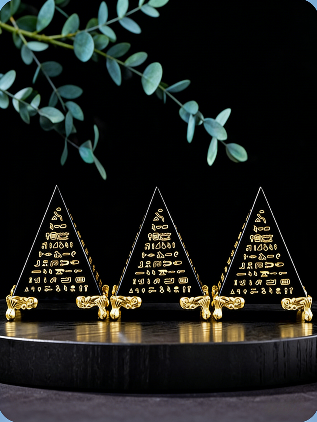 RYS Natural Obsidian & Clear Quartz Crystal Pyramid with Engraved Sutra | Meditation Energy Tower for Healing & Spiritual Decor