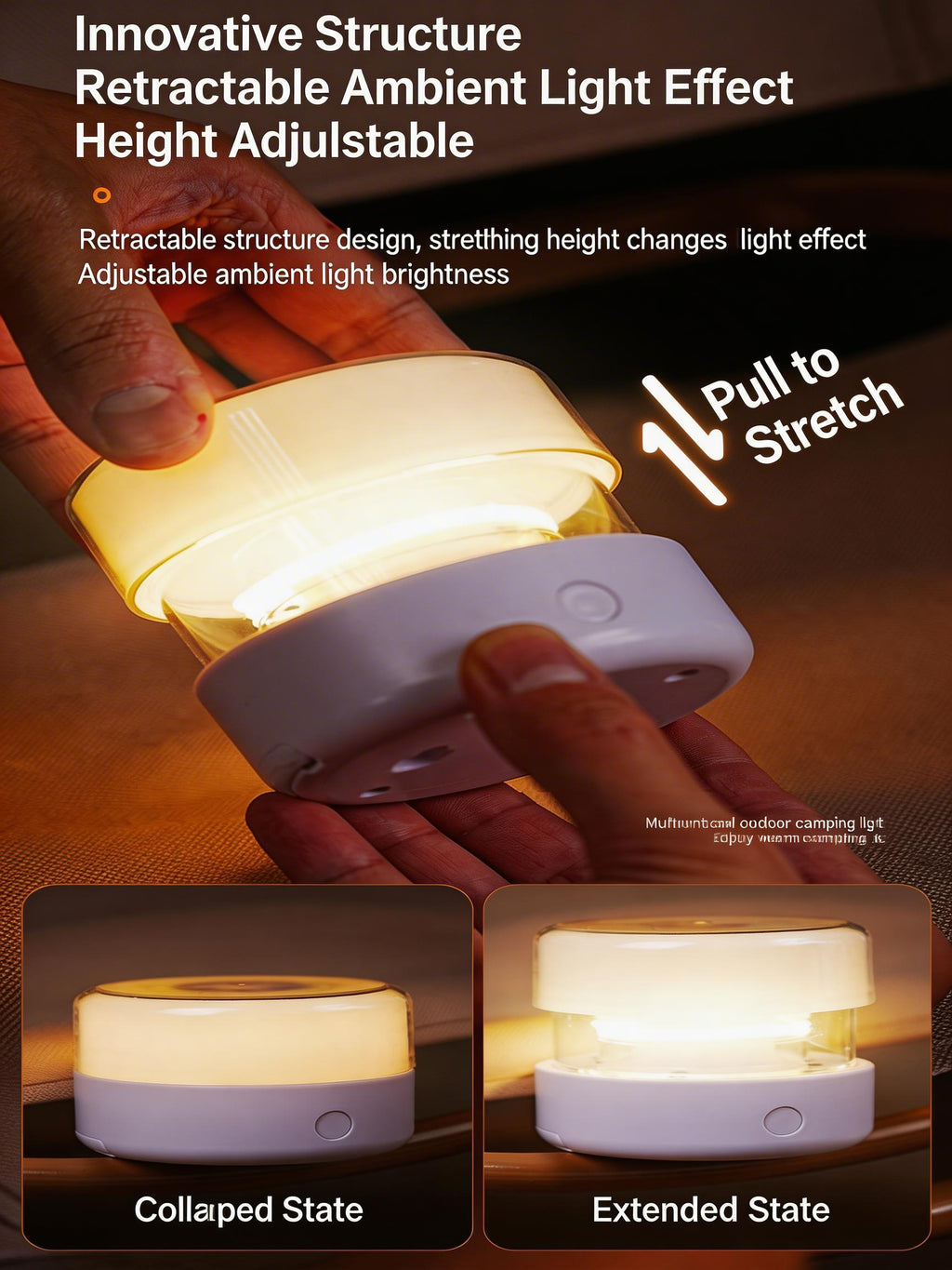 EST Foldable & Telescopic LED Camping Light | Rechargeable Tent Lantern with 3 Color Modes