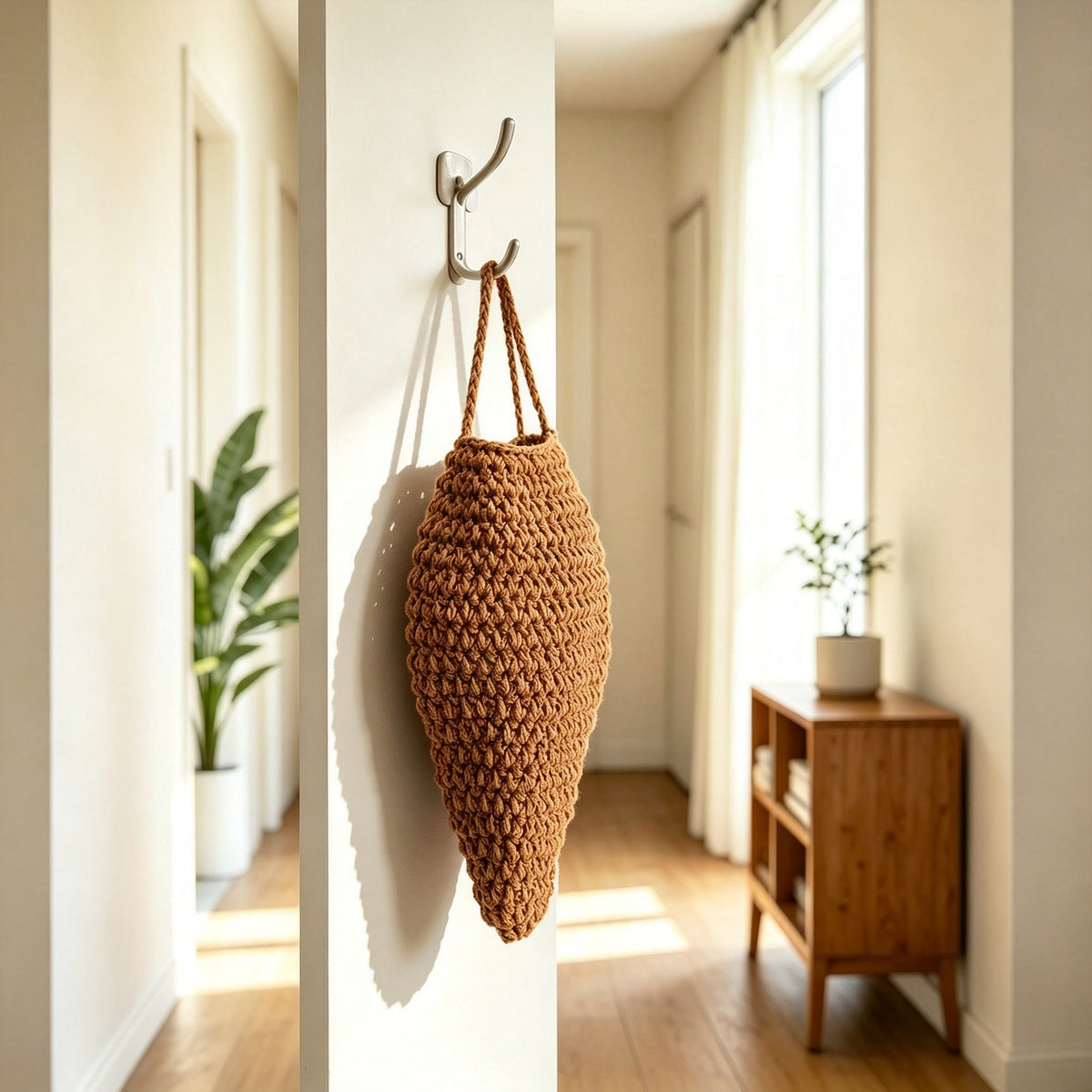 JXG Handwoven Cotton Strawberry Shape Wall Hanging Storage Bag Kitchen Fruit Vegetable Organizer Ins Home Decor