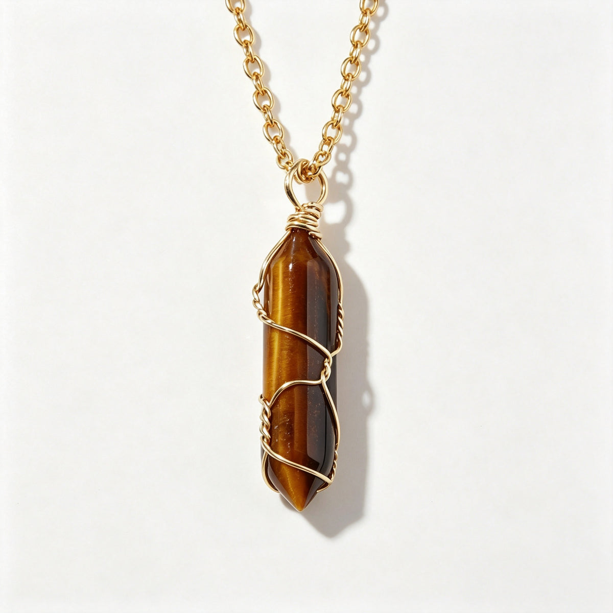 RYS Natural Hand Wire Wrapped Crystal Point Pendant Necklace, Minimalist Daily Jewelry Gift