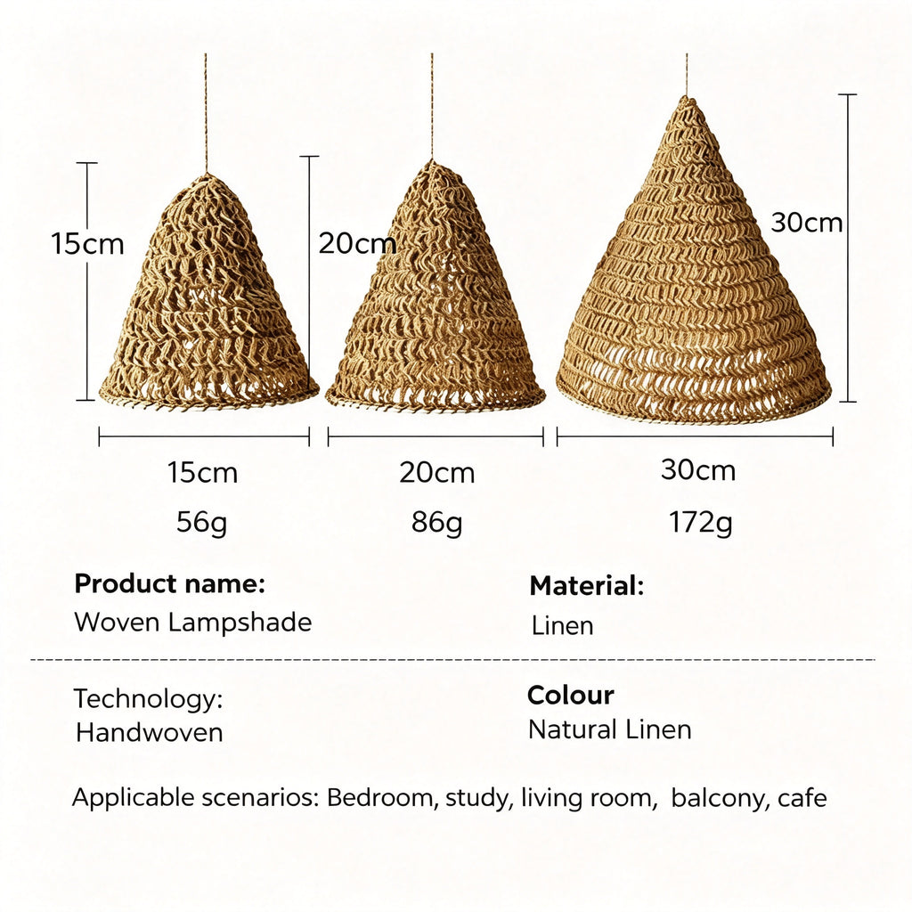 JXG Hand Woven Linen Style Pendant Lampshade Boho Handmade Ceiling Lamp Shade for Home Cafe Decor
