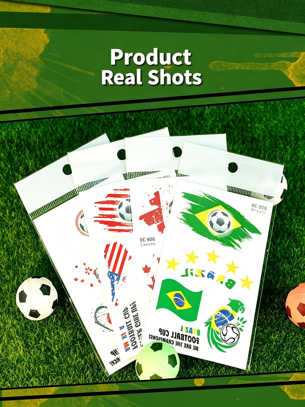 RCT 2026 World Cup Waterproof Flag Temporary Tattoos – 5 Pack | Safe Soy Ink, RoHS CE CPC UKCA Certified