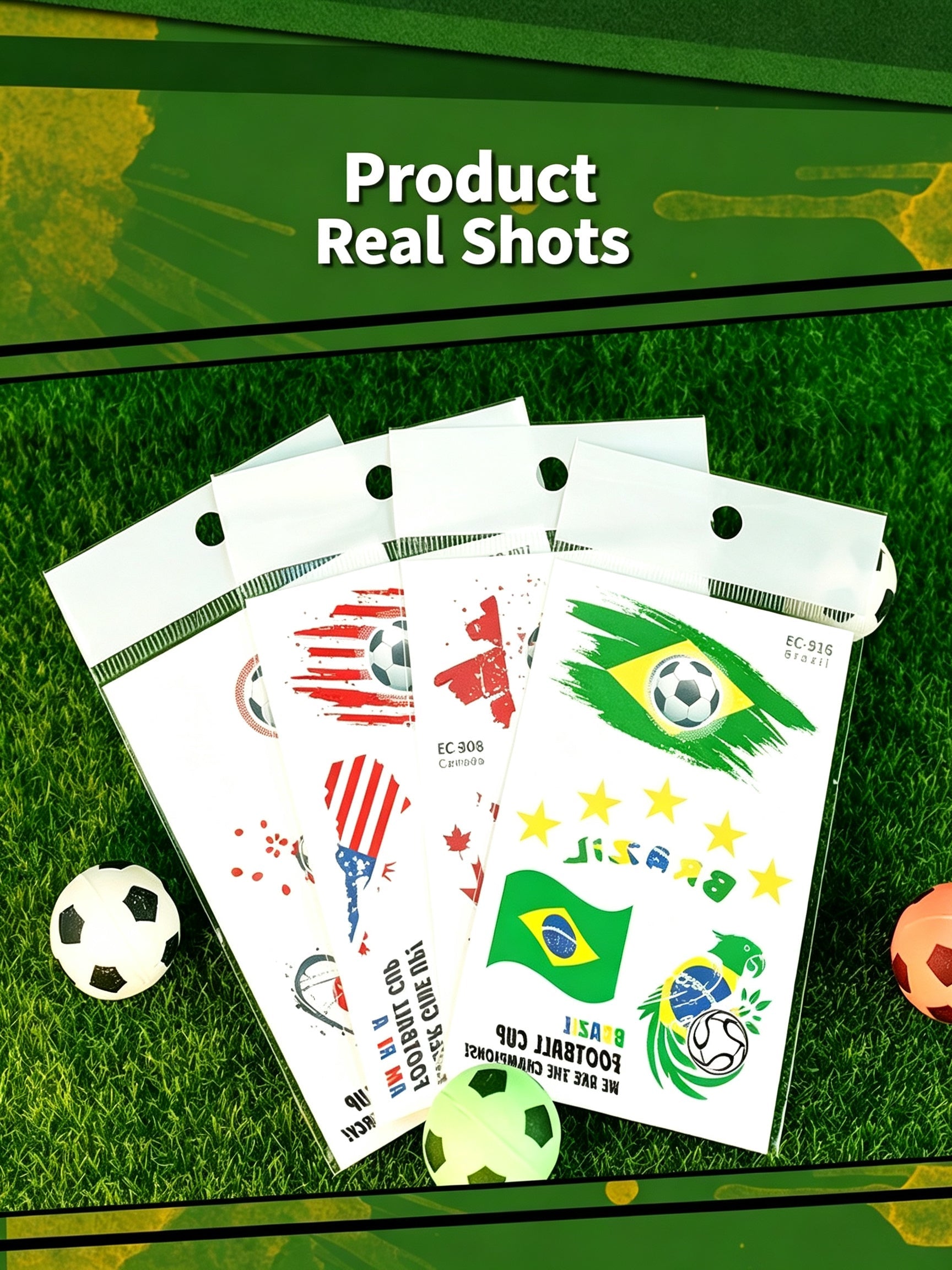 RCT 2026 World Cup Waterproof Flag Temporary Tattoos – 5 Pack | Safe Soy Ink, RoHS CE CPC UKCA Certified