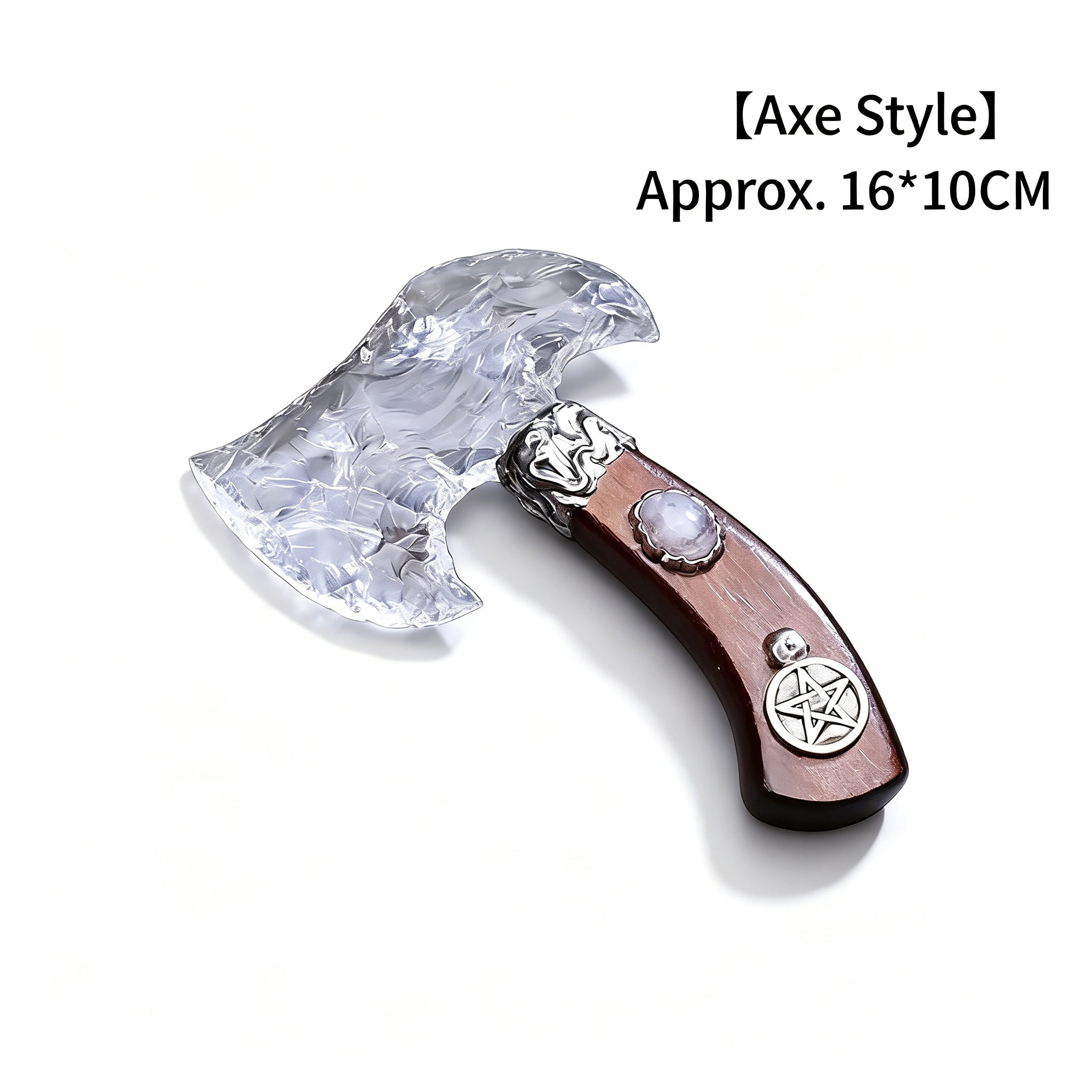 RYS Natural Obsidian & Gemstone Crystal Axe, Hand Carved Stone Blade with Wooden Handle, Spiritual Decorative Tool