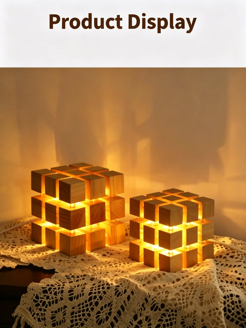 YCL Creative Zauberwürfel-Nachtlicht aus Buchenholz | USB-betriebene warme LED-Nachttisch-Ambienteleuchte, 4-Gitter & 9-Gitter 2 Stile
