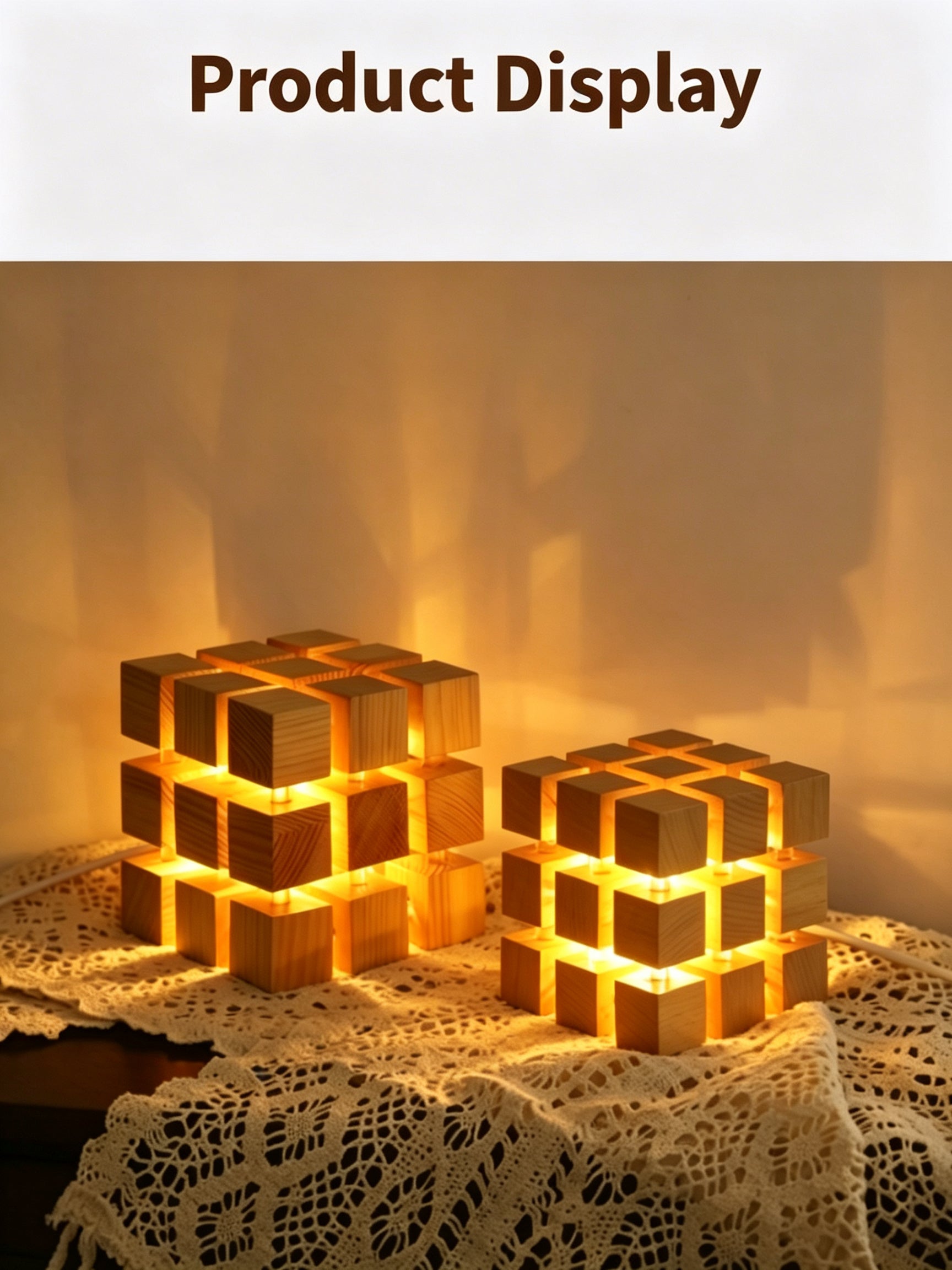 YCL Creative Zauberwürfel-Nachtlicht aus Buchenholz | USB-betriebene warme LED-Nachttisch-Ambienteleuchte, 4-Gitter & 9-Gitter 2 Stile