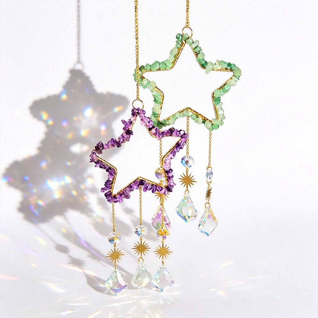 RYS Natural Crystal Chips Star Sun Catcher Hanging Ornament