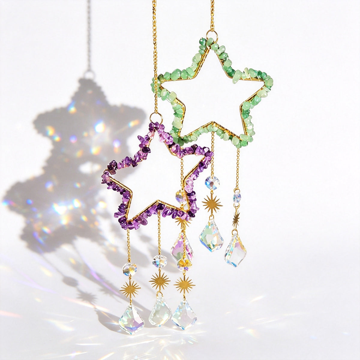 RYS Natural Crystal Chips Star Sun Catcher Hanging Ornament
