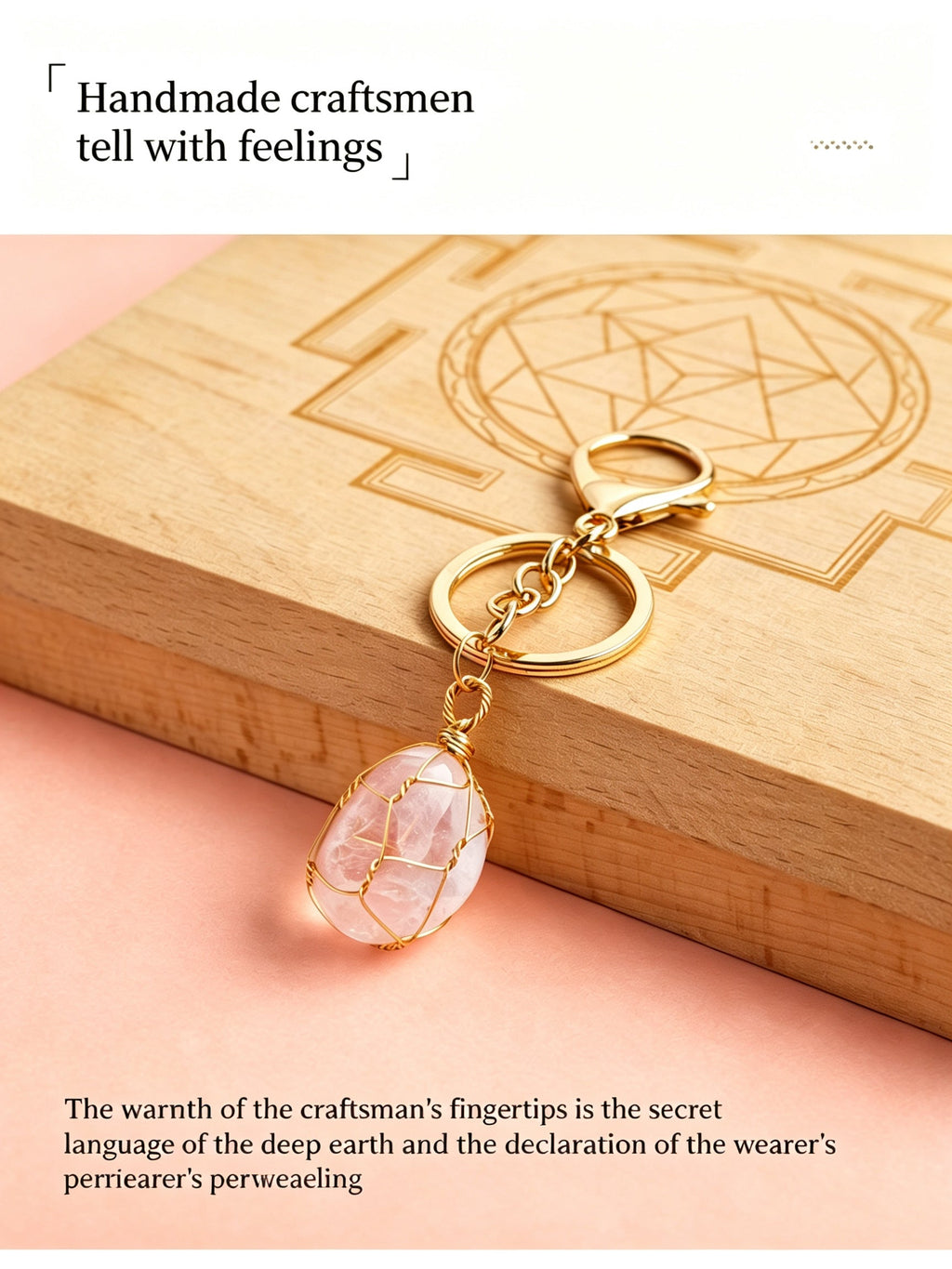 RYS Natural Rough Crystal Handmade Mesh Pouch Keychain Irregular Tumbled Stone Bag Charm