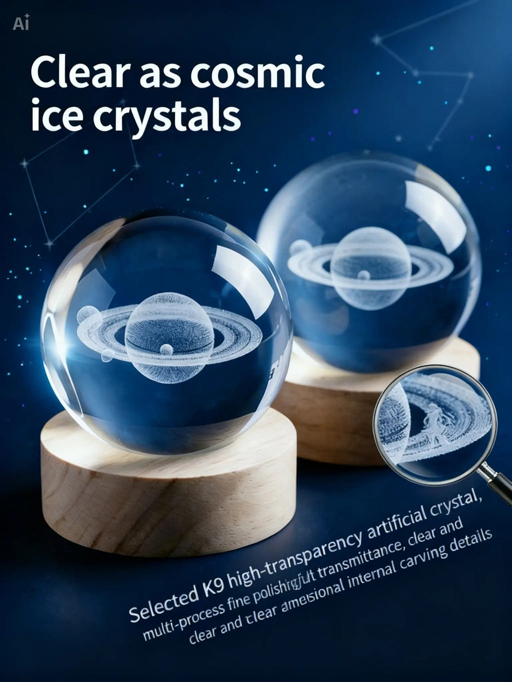 RYS 3D Inner Carving Crystal Ball Night Light | Starry Sky Planet USB Lamp | Home Decor & Creative Gift