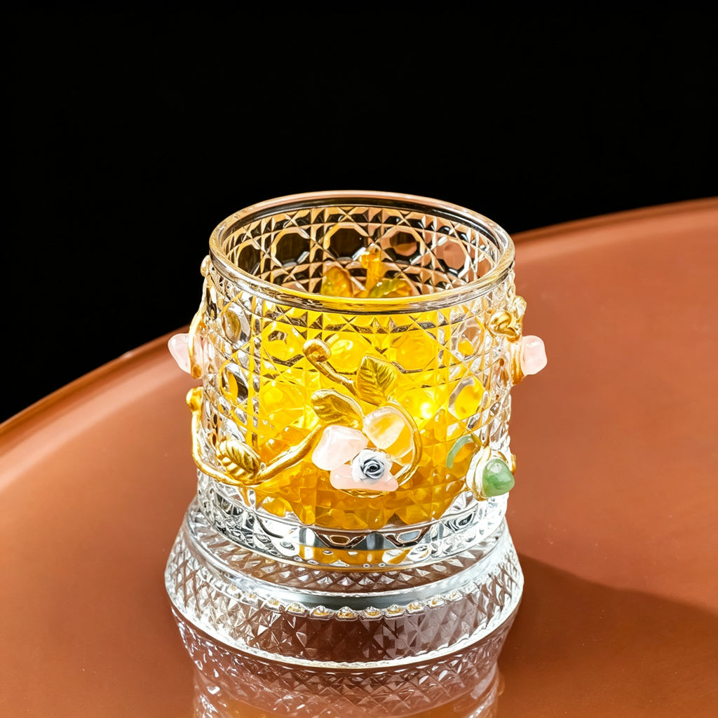 RYS Spinning Crystal Whiskey Glass Handmade Enamel Flower Tumbler