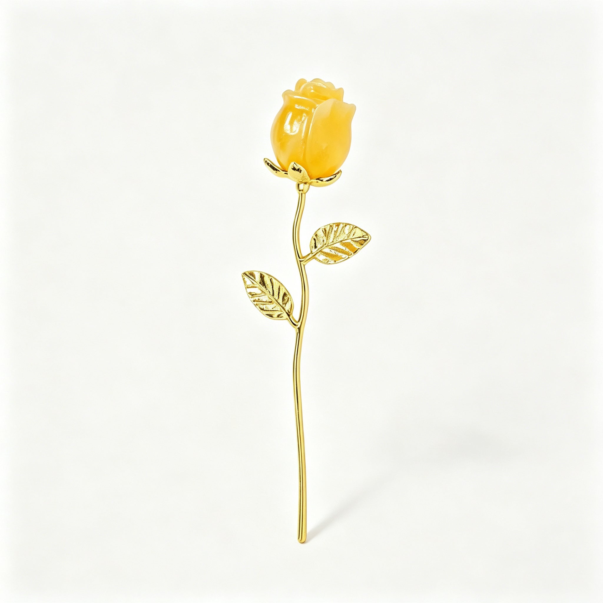 RYS Natural Crystal Rose Flower Figurine | Hand-Carved Gemstone Rose with Gold/Silver Metal Stem - Valentine's & Wedding Favor Gift