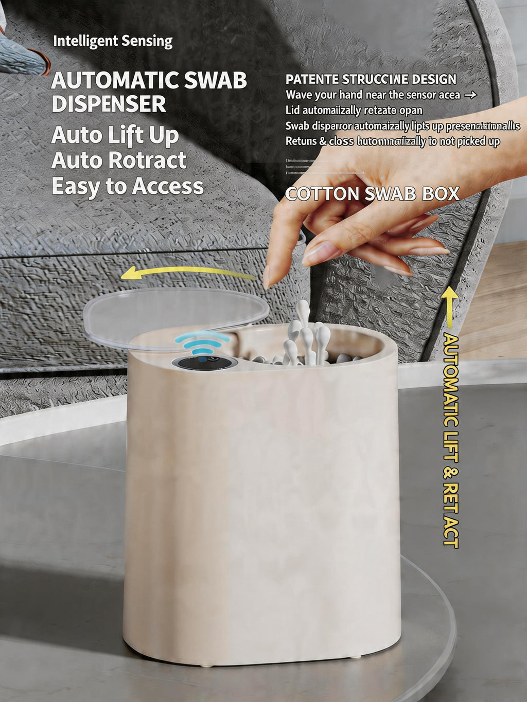 EST Automatic Sensor Cotton Swab Dispenser, Rechargeable/Battery Operated Electric Cotton Bud Storage Box for Bathroom & Home