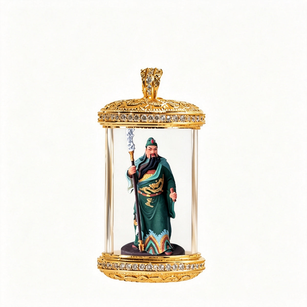 PTR Brass Hand‑painted 3D Statue Pendant Cylindrical Hollow Locket Necklace