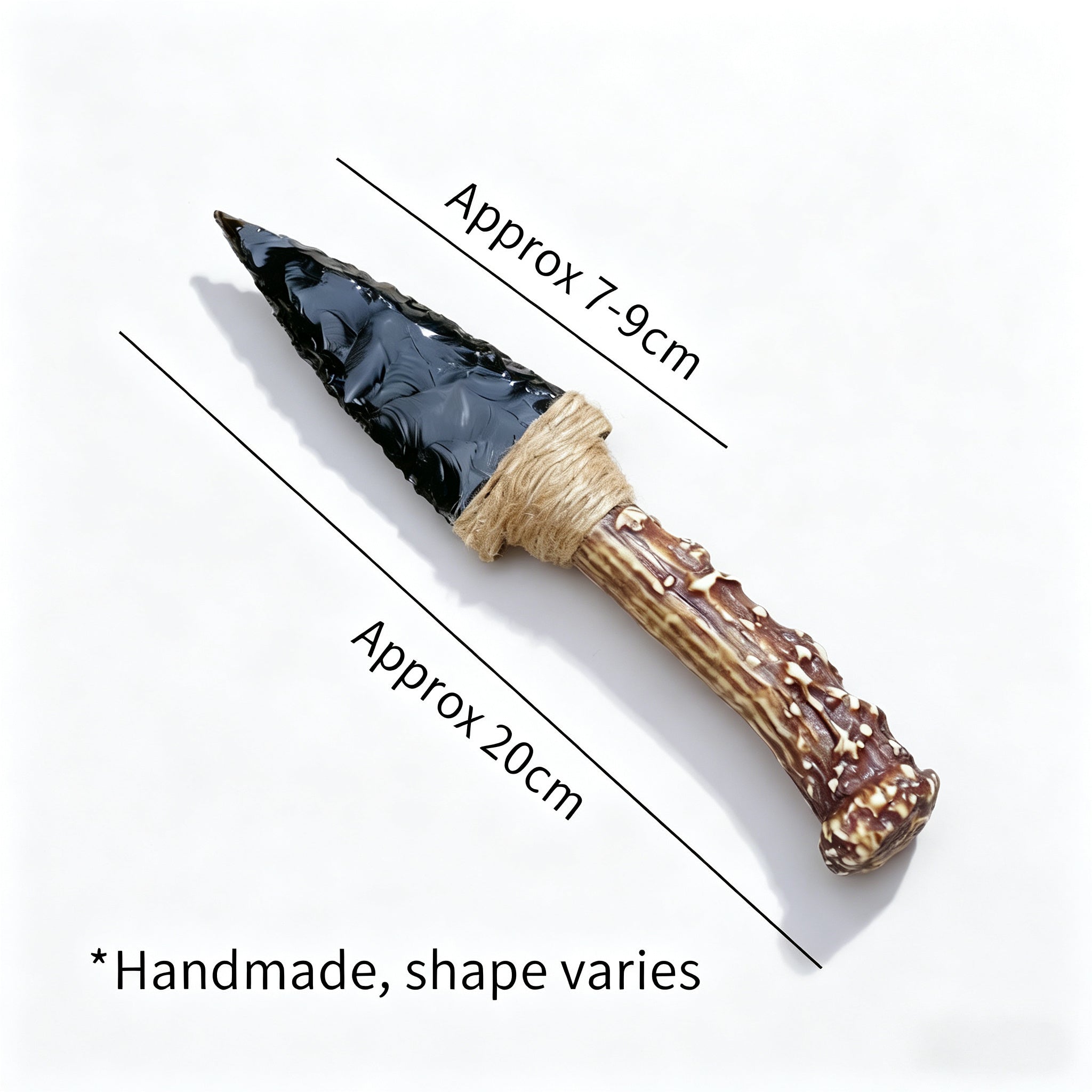 RYS Natural Obsidian Crystal Dagger, Hand Carved Stone Blade with Wooden Handle, Spiritual Ritual & Altar Decor
