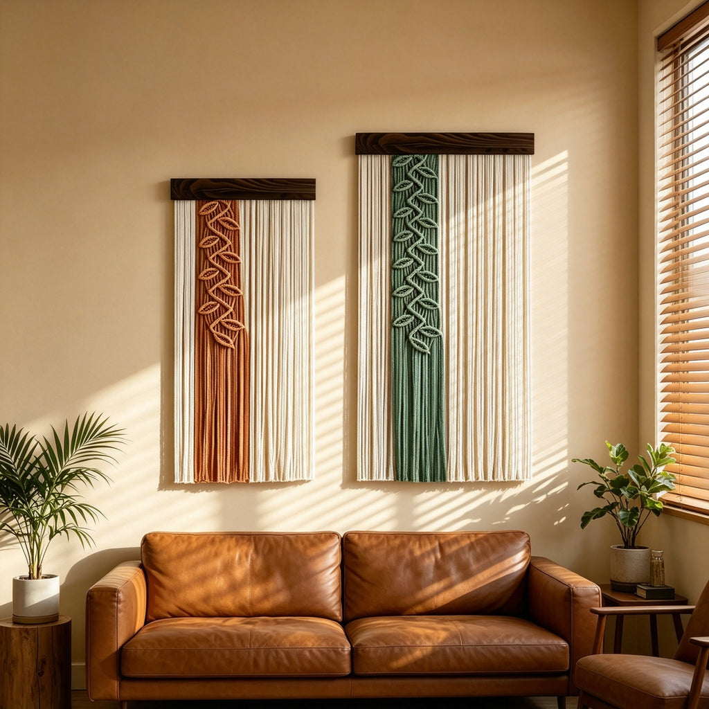 JXG Custom Handwoven Leaf Tassel Wall Hanging Cotton Wooden Board Boho Macrame Wall Decor for Home Decoration
