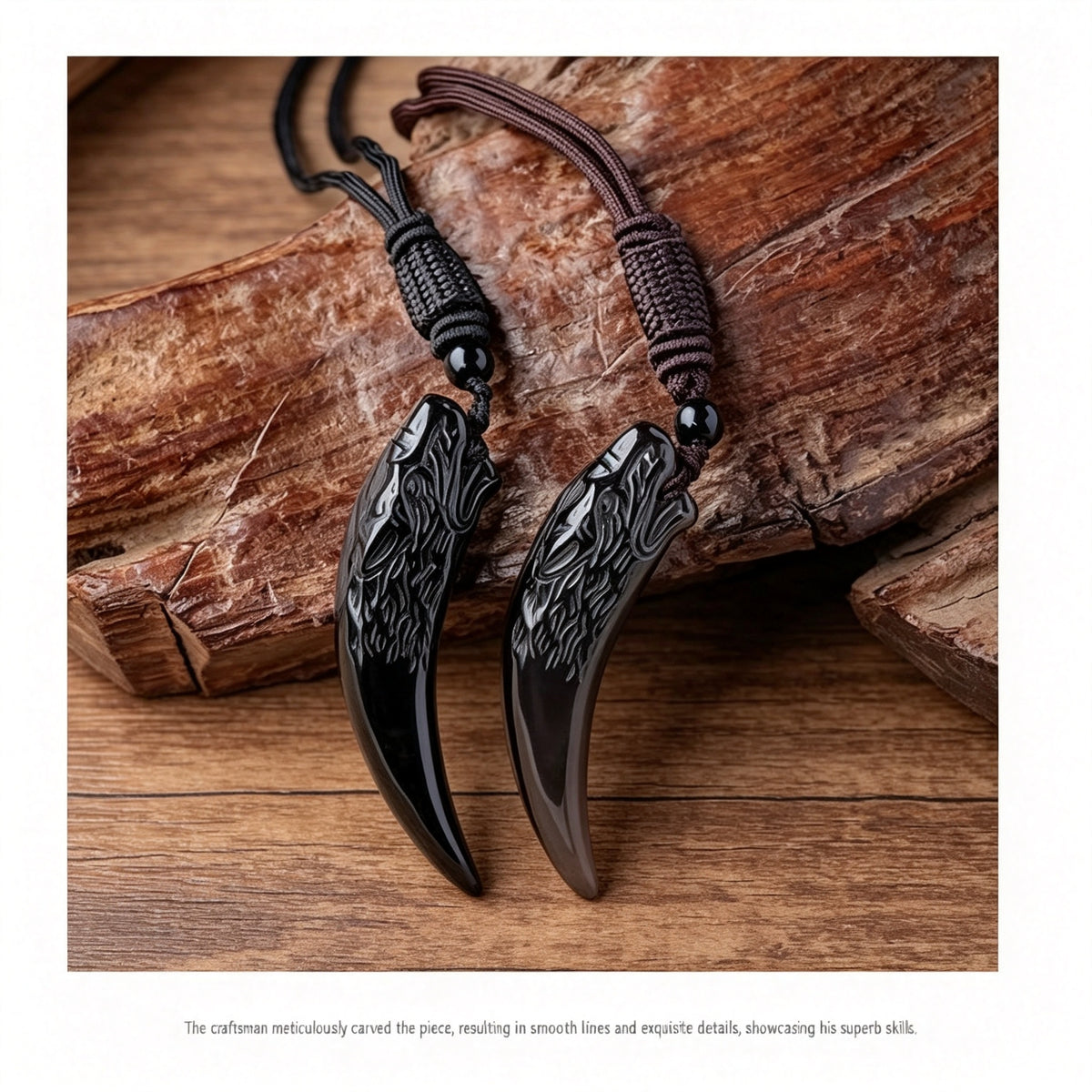 RYS Natural Obsidian Wolf Tooth Pendant Necklace for Men, Minimalist Daily Wear Jewelry Gift