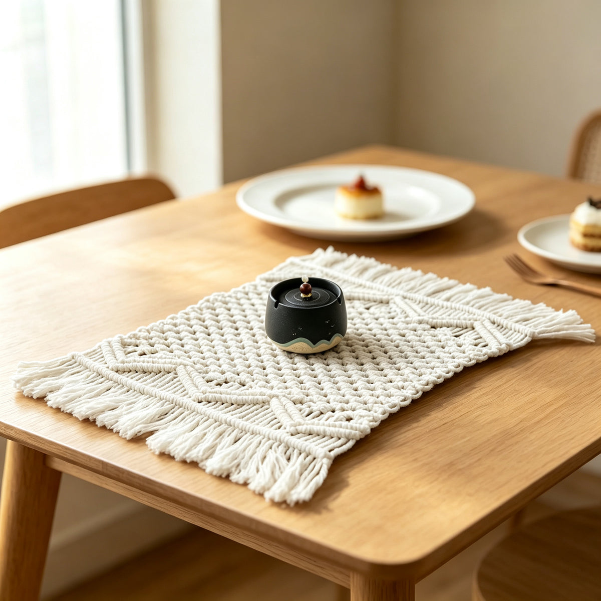 JXG Handwoven Cotton Macrame Table Runner Boho Tassel Placemat