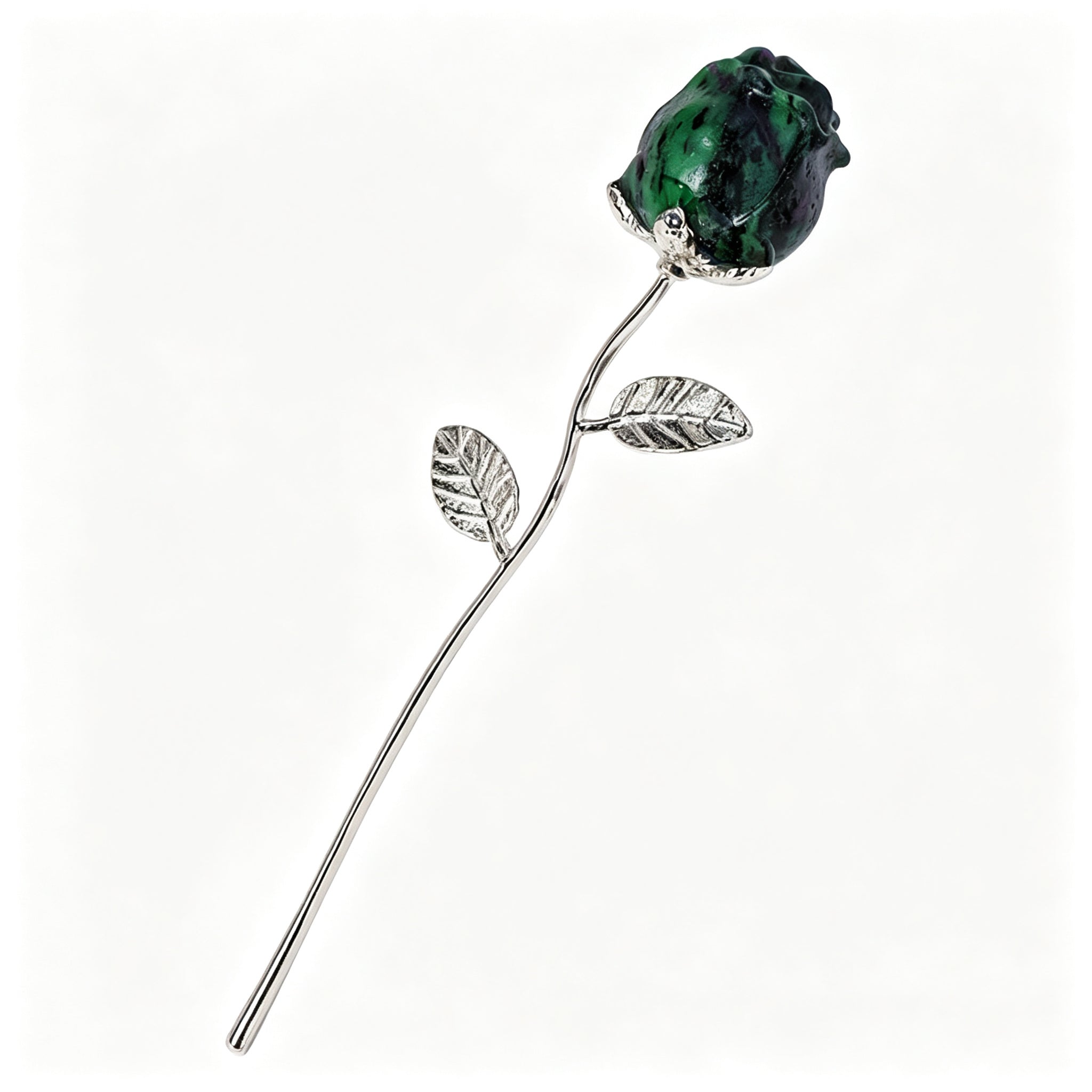 RYS Natural Crystal Rose Flower Figurine | Hand-Carved Gemstone Rose with Gold/Silver Metal Stem - Valentine's & Wedding Favor Gift