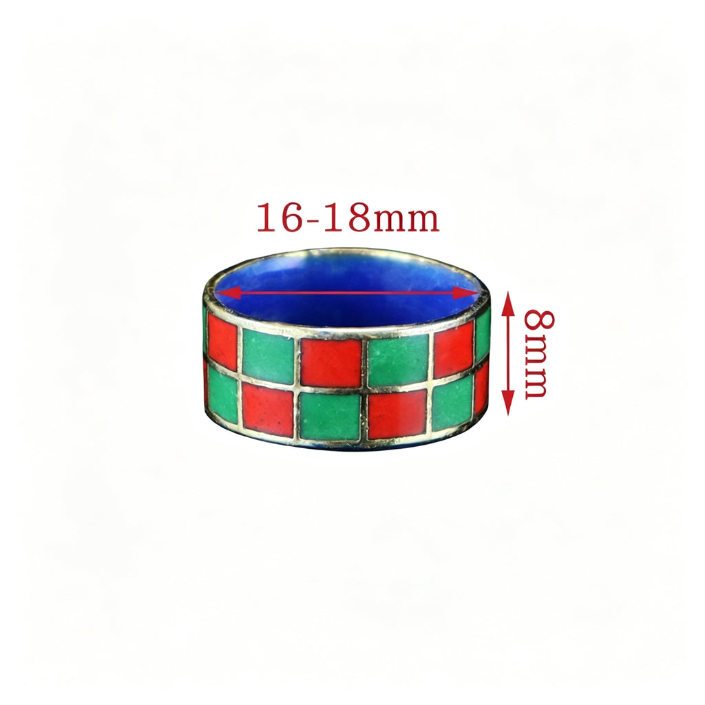 JCJ Vintage Cloisonné Enamel Checkered Ring 1980s era Chinese Collectible Jewelry