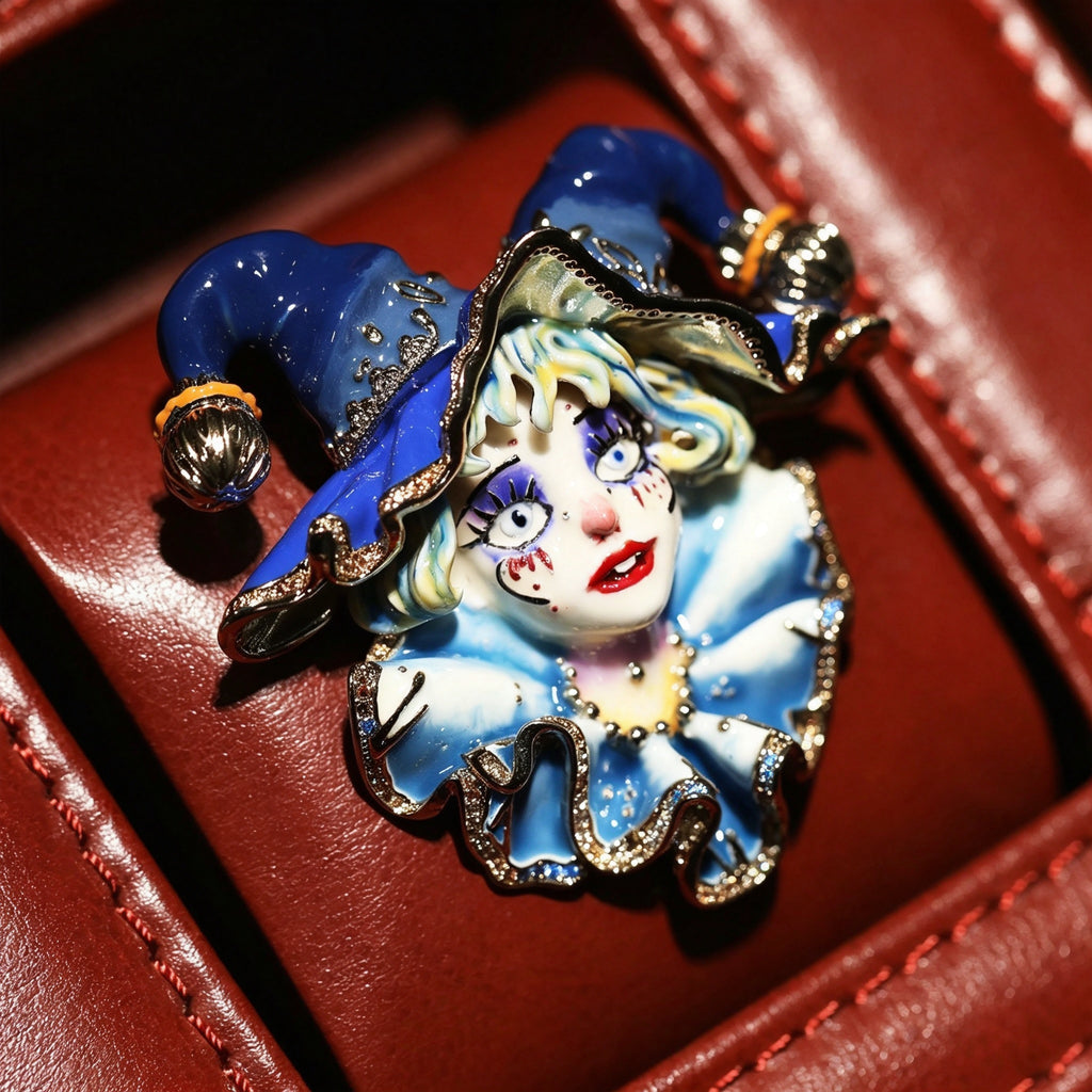 QZY Original Designer Hand Painted Enamel Clown Lady Brooch Unique Clothing Accessory