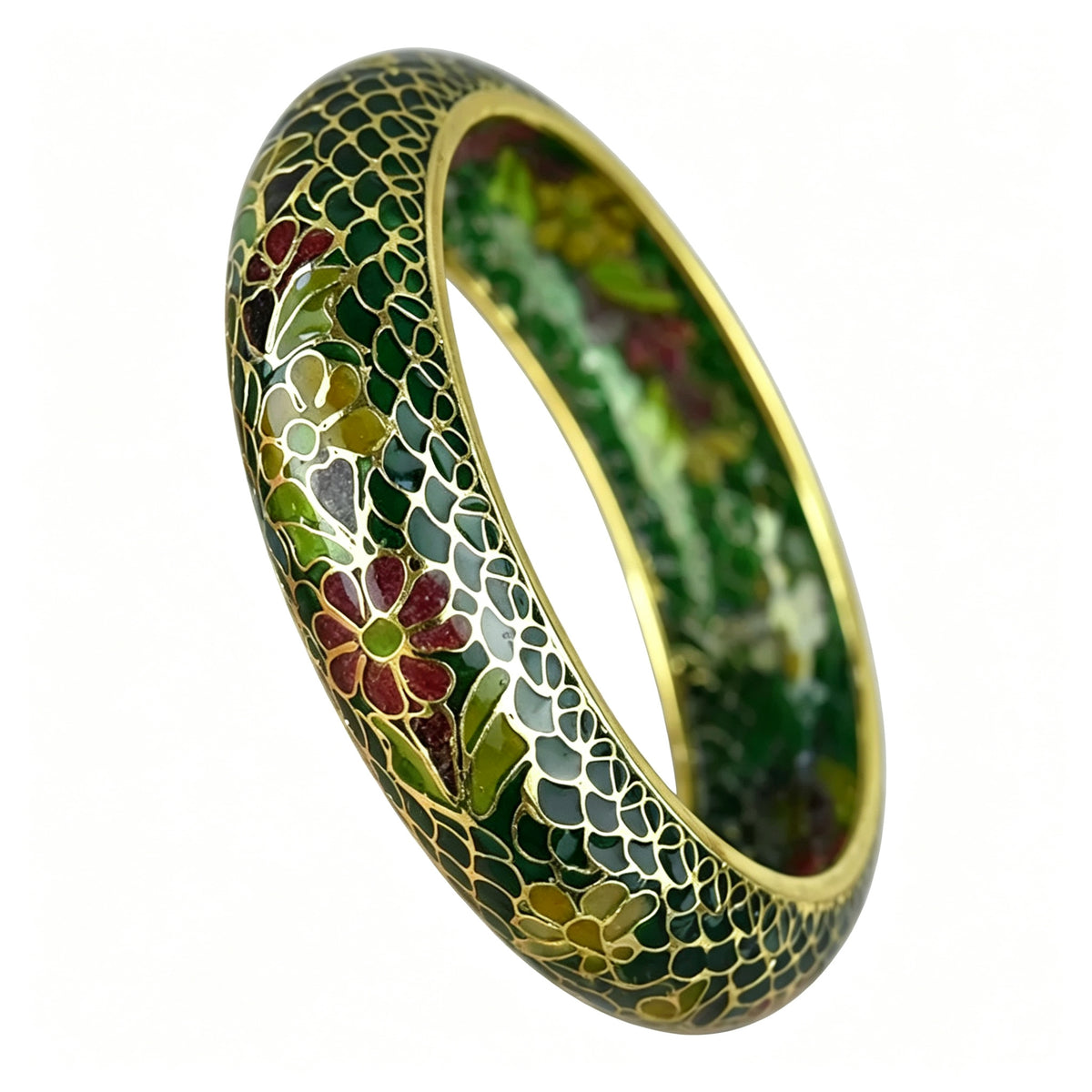 JCJ Vintage Beijing Hollow Cloisonne Bangle, Intricate Handmade Filigree Enamel Collectible Bracelet for Premium Gifting
