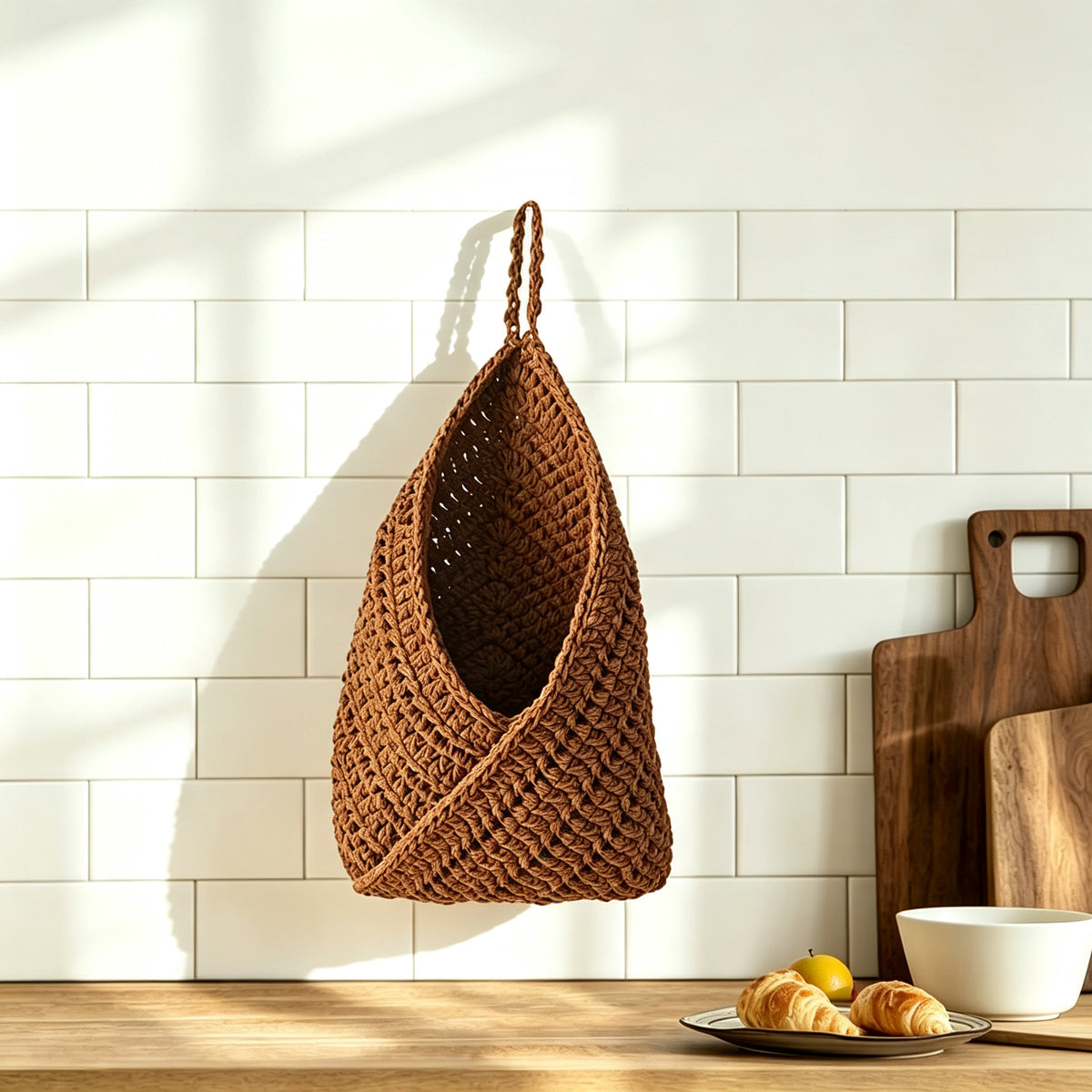 JXG Hand Crochet Cotton Wall Hanging Storage Basket Kitchen Fruit Vegetable Organizer Home Decor