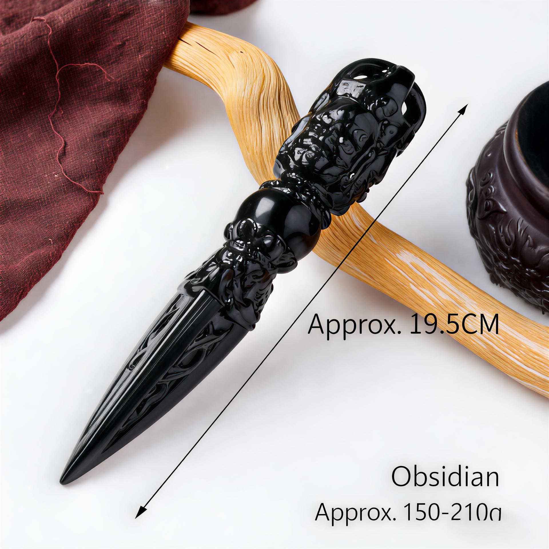 RYS Natural Obsidian Vajra Pestle Carving | Hand-Carved Phurba Dagger | Spiritual Protection Crystal Decor for Altar & Meditation