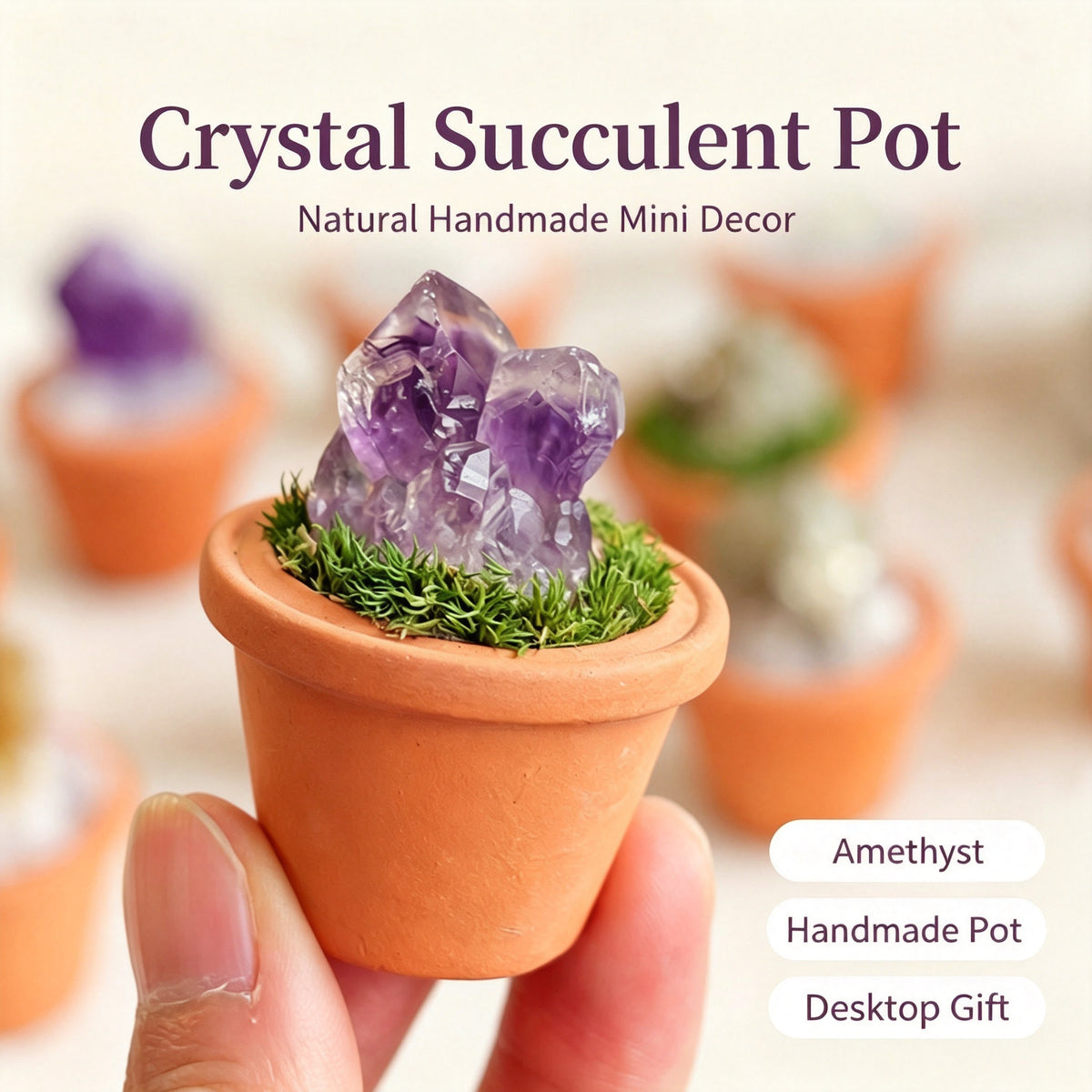 RYS Natural Crystal Raw Ore Ceramic Pot Bonsai, Gemstone DIY Potted Ornament, Home Desktop & Car Decor