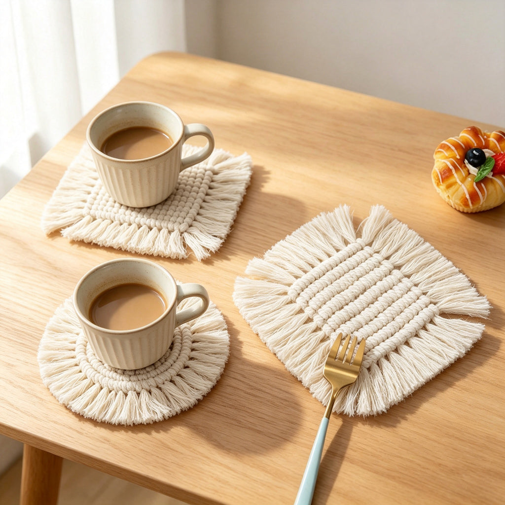 JSE Handwoven Cotton Cord Coasters Boho Absorbent Drink Mats