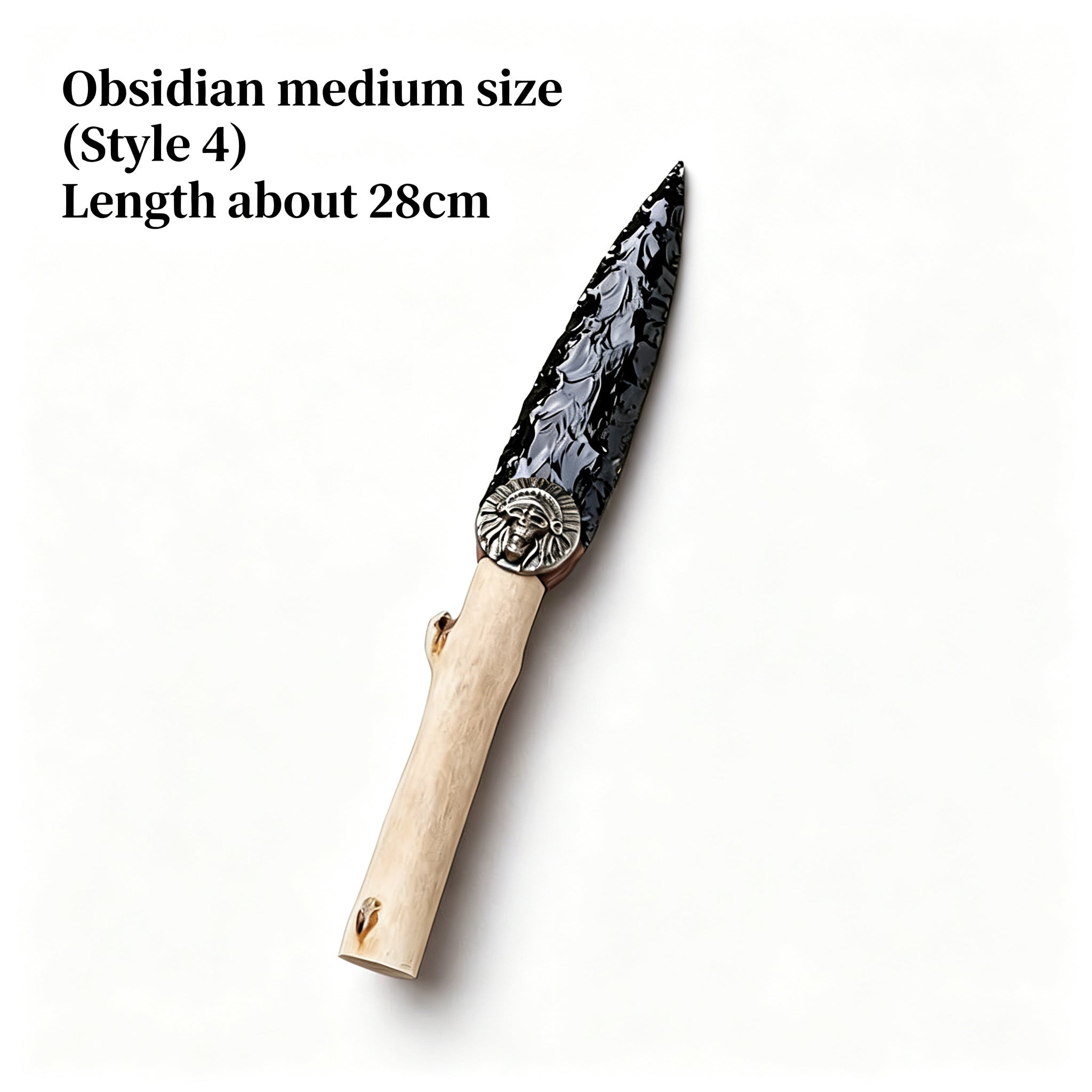 RYS Natural Obsidian Crystal Arrowhead, Hand Knapped Stone Tip with Wooden/Alloy Handle, Decorative & Ritual Use