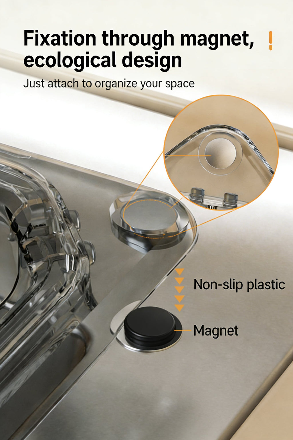 TDX Magnetischer Hänge-Spülsiebkorb | Dreieckiger PET-Abtropfkorb (Transparent Grau)