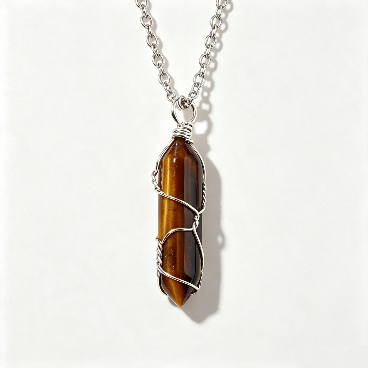RYS Natural Hand Wire Wrapped Crystal Point Pendant Necklace, Minimalist Daily Jewelry Gift