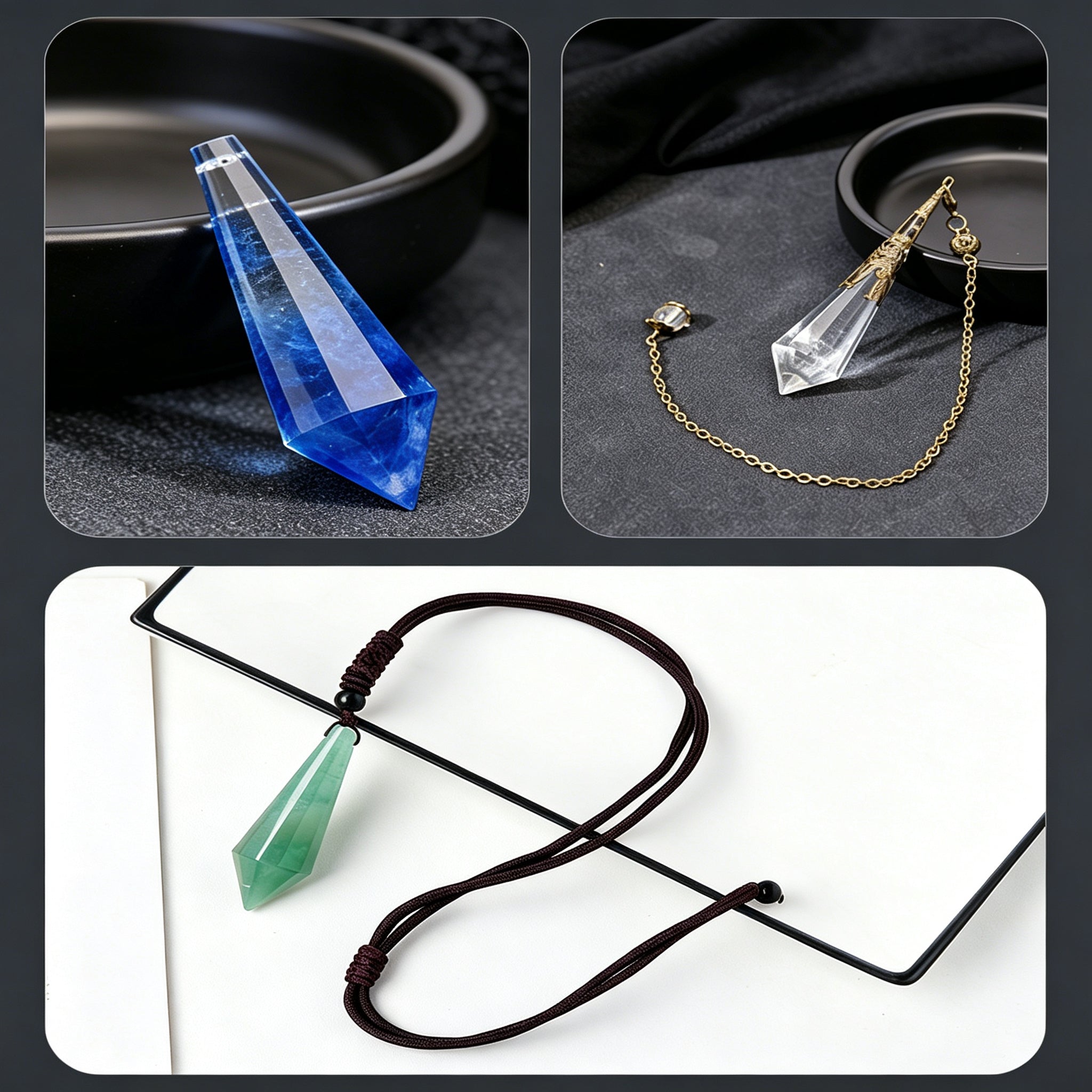 RYS 12 Facet Natural Crystal Pendulum Pendant, Raw Stone Dowsing Pendulum for Meditation Divination, Healing Crystal Jewelry